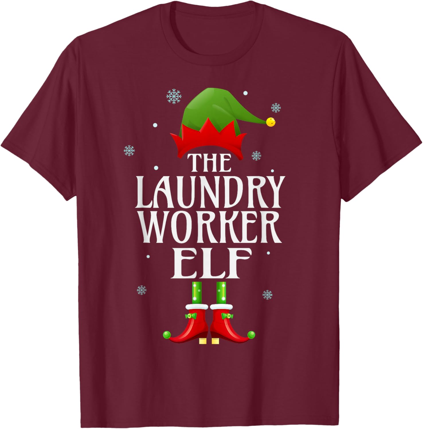 Laundry Worker Elf Xmas Funny Family Matching Christmas T-Shirt - T-Shirt | Maroon