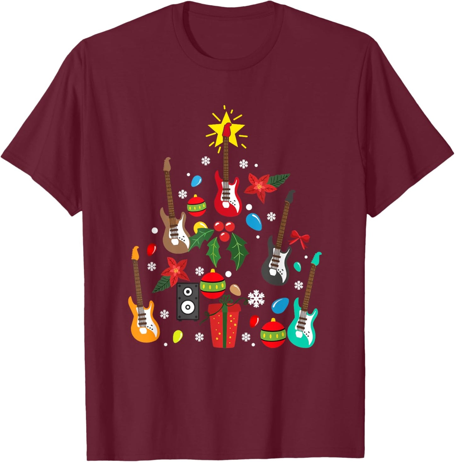Bass Guitar Christmas Tree Guitar Player Musician Pajamas T-Shirt - T-Shirt | Maroon