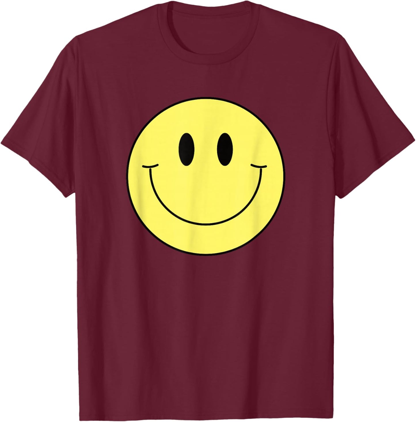 70s Yellow Smile Face Cute Happy Peace Smiling Face T-Shirt - T-Shirt | Maroon