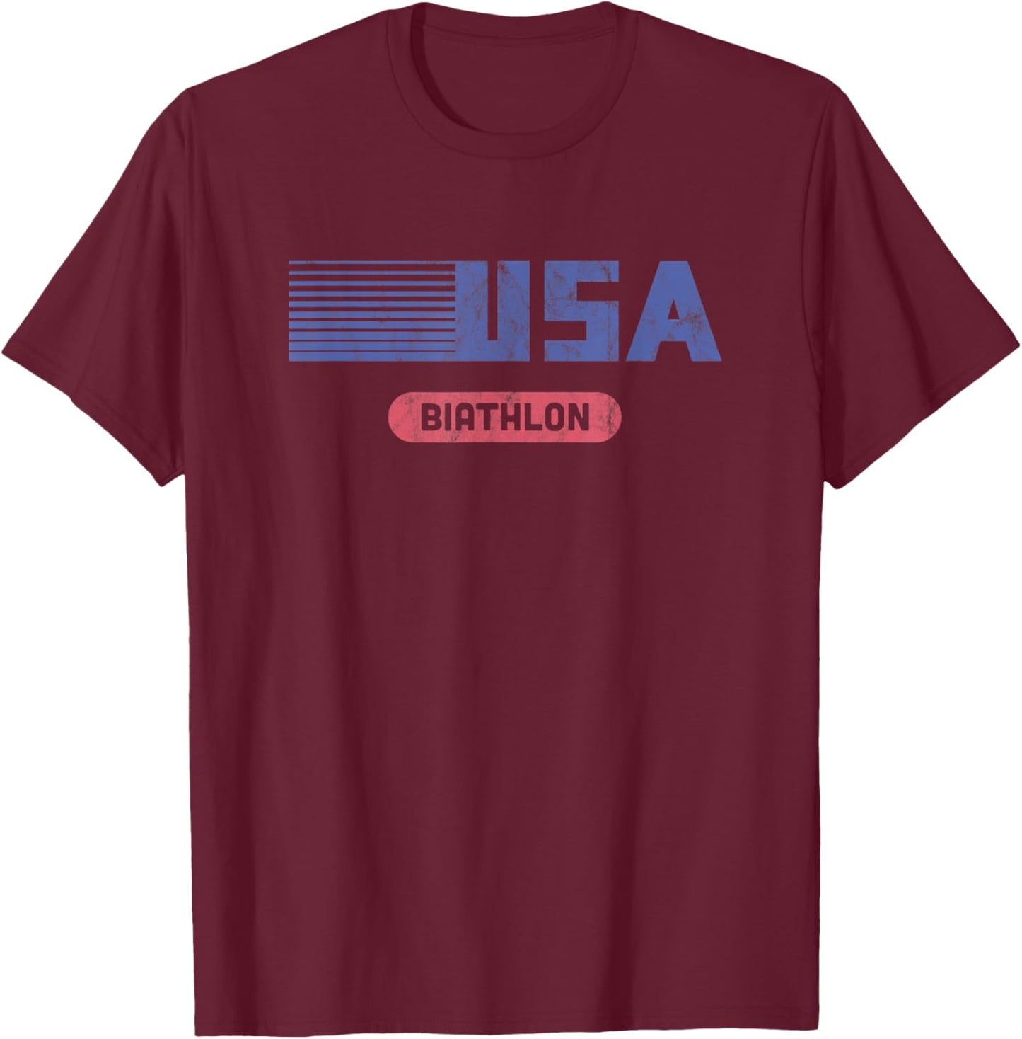 Retro USA 2022 Team American Biathlon Vintage T-Shirt - T-Shirt | Maroon