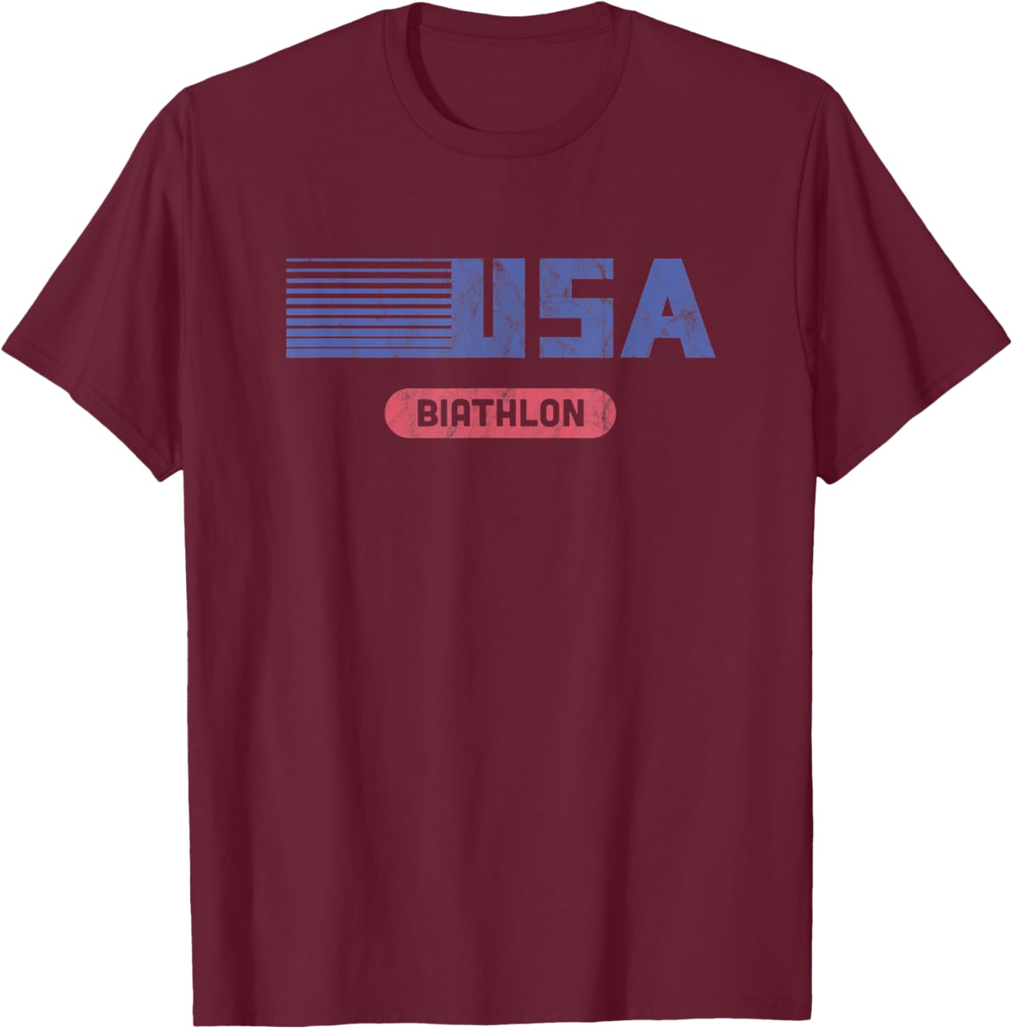Retro USA 2022 Team American Biathlon Vintage T-Shirt - T-Shirt | Maroon