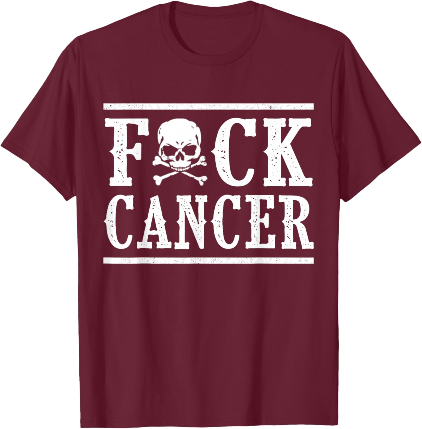 Fuck Cancer Skull and Crossbones Skeleton Breast Cancer T-Shirt - T-Shirt | Maroon