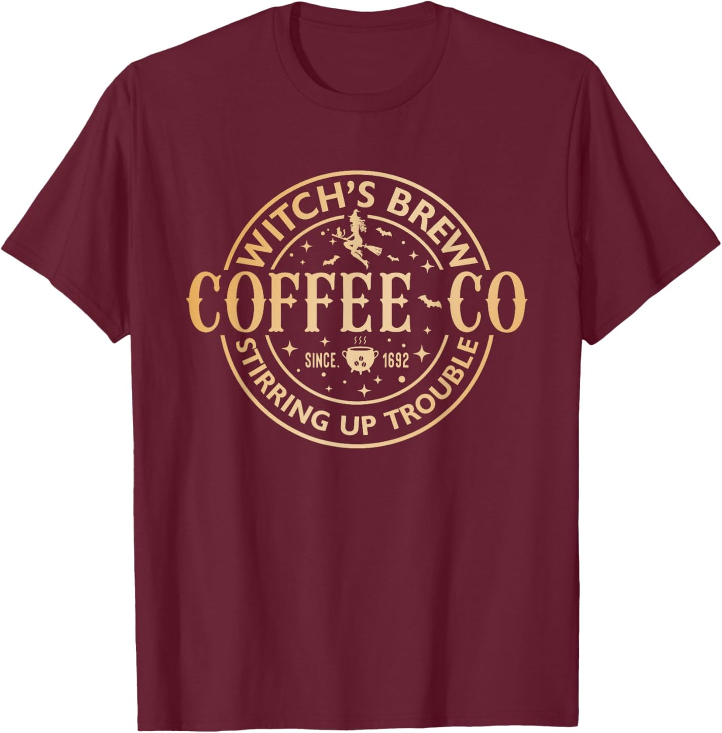 Witches Brew Coffee Co Halloween Witch Coffee Lovers T-Shirt - T-Shirt | Maroon