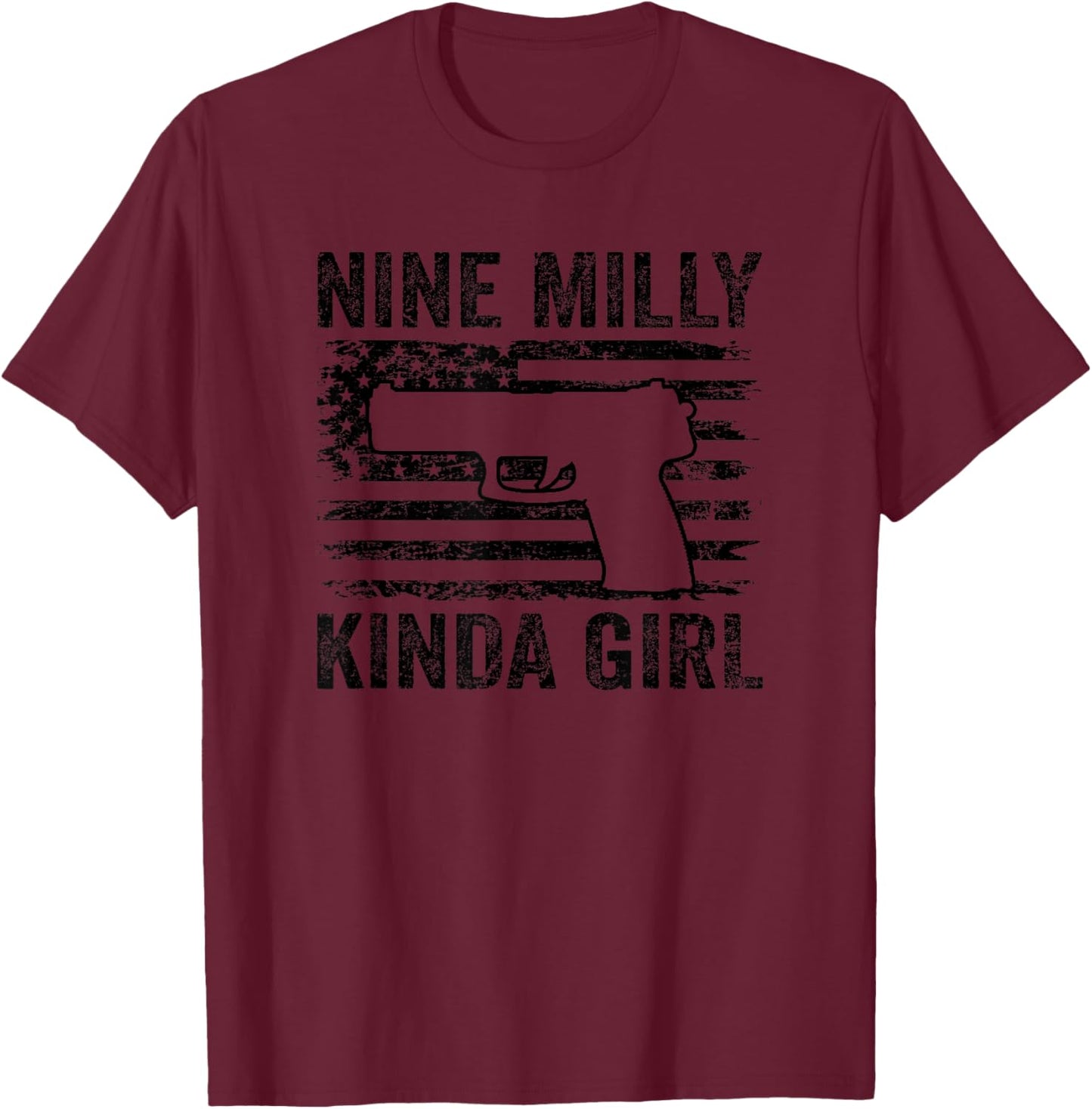 Nine Milly Kinda Girl - Camo 9mm Pistol Gun Owner T-Shirt - T-Shirt | Maroon