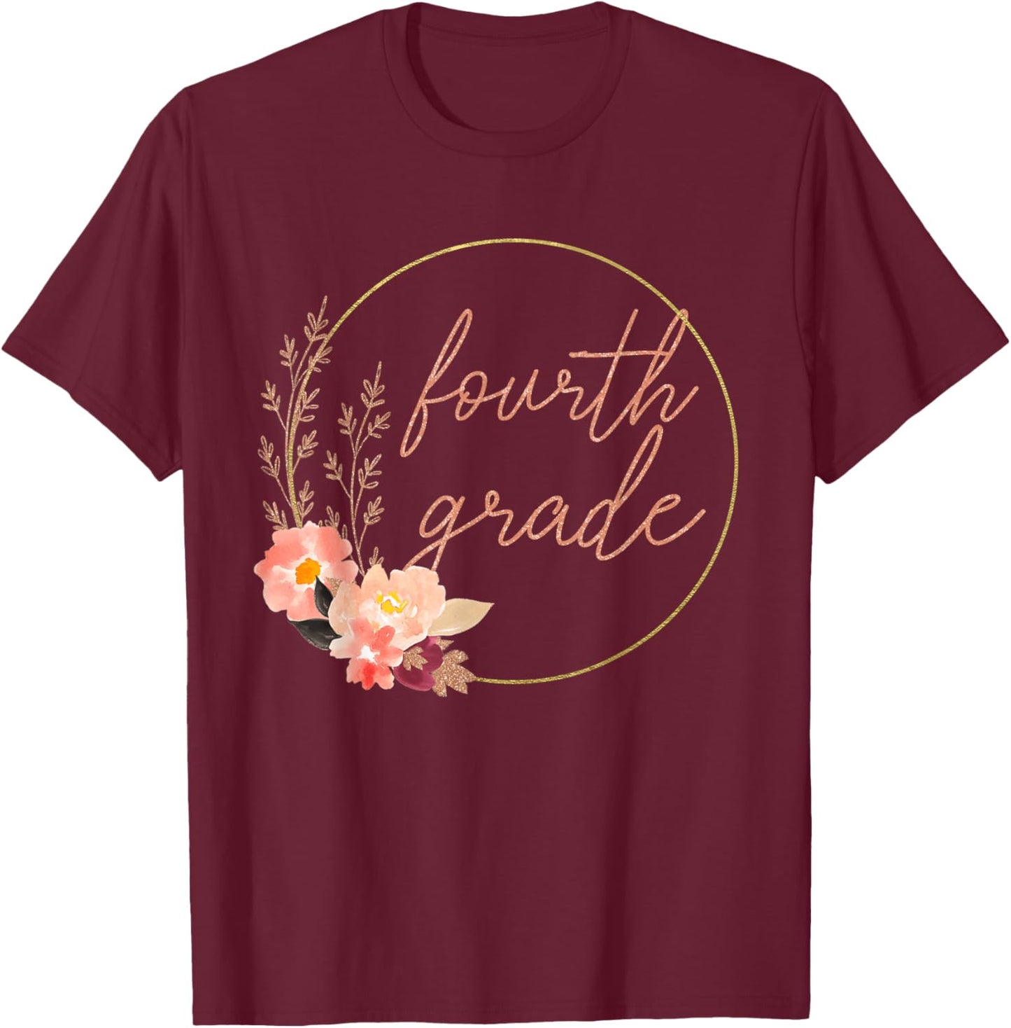 Floral Fourth Grade Teacher Student 4th Grade Squad Crew T-Shirt - T-Shirt | Maroon
