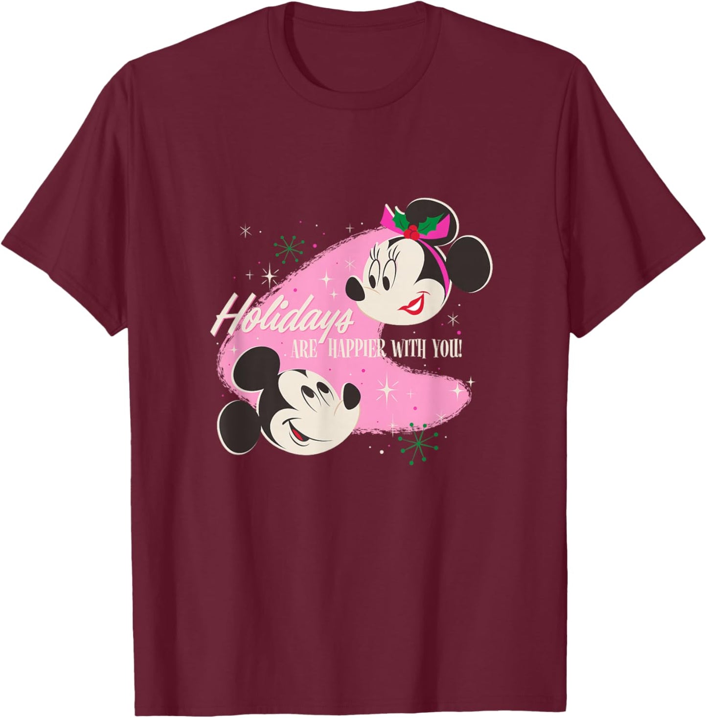Disney Mickey & Minnie Mouse Holidays are Happier With You T-Shirt - T-Shirt | Maroon