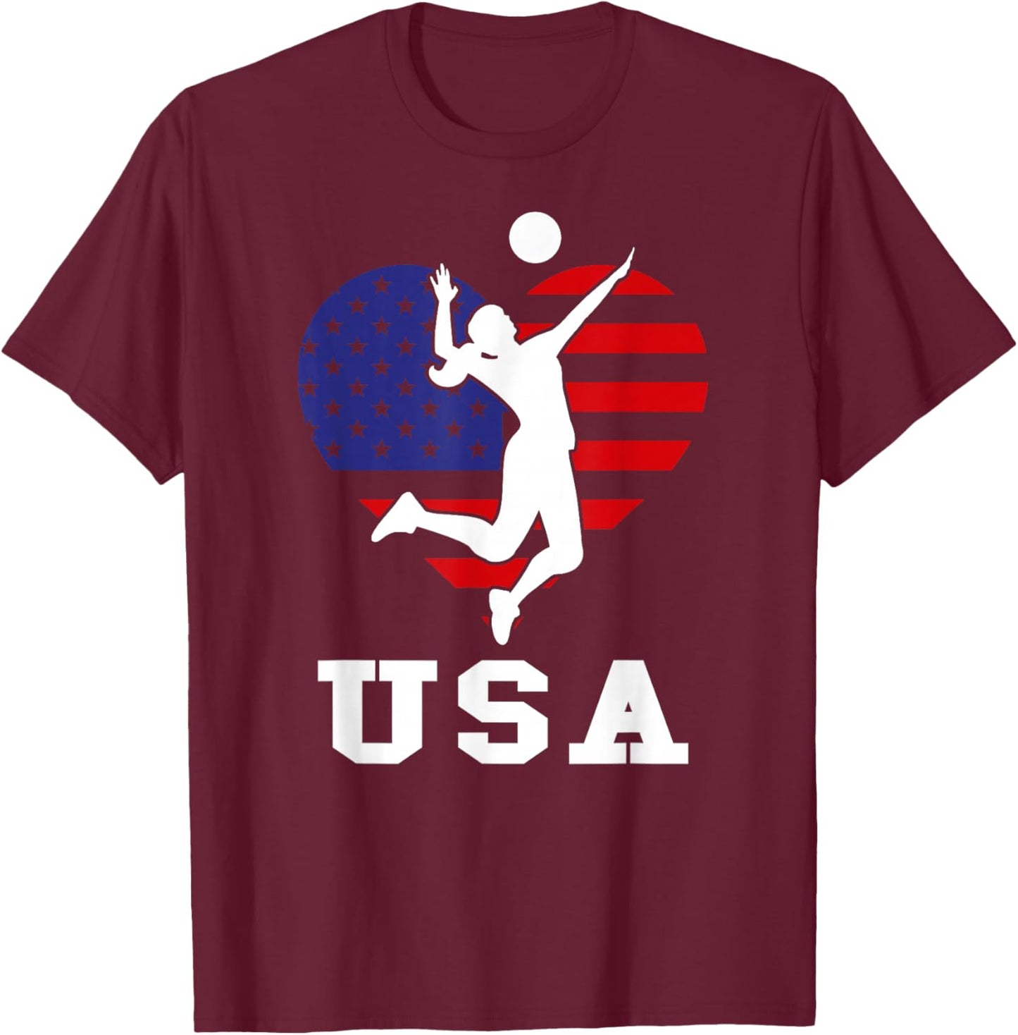 USA Flag Volleyball Support USA Team Volleyball T-Shirt - T-Shirt | Maroon