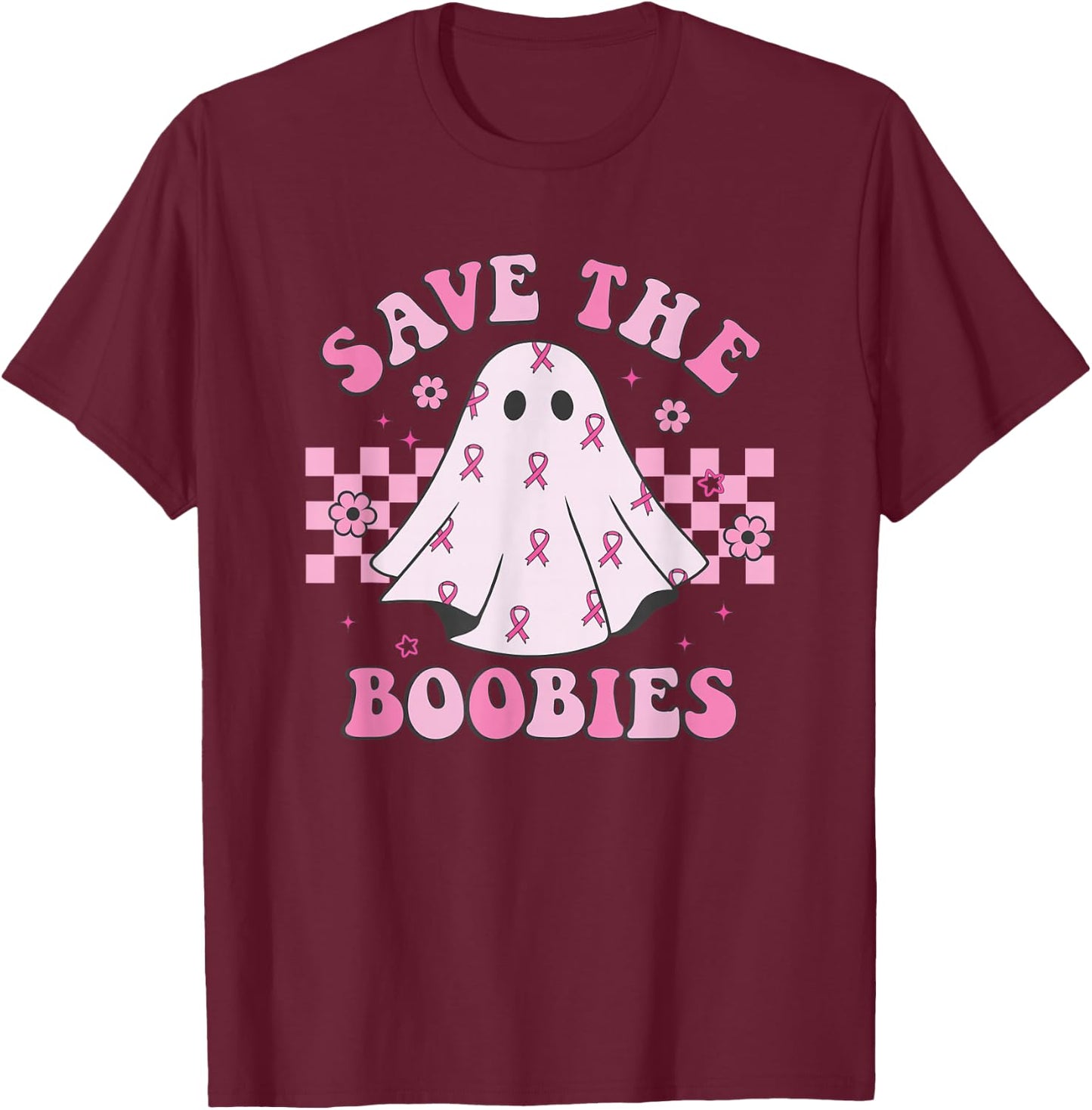 Breast Cancer Awareness Ghost Women Halloween T-Shirt - T-Shirt | Maroon