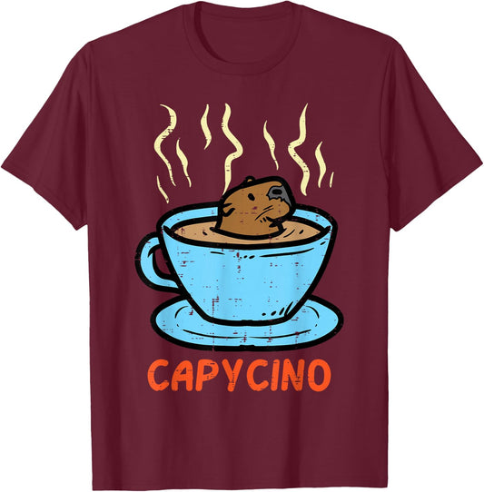 Capybara Cappuccino Capycino Cute Capy Coffee Women Kids Men T-Shirt - T-Shirt | Maroon
