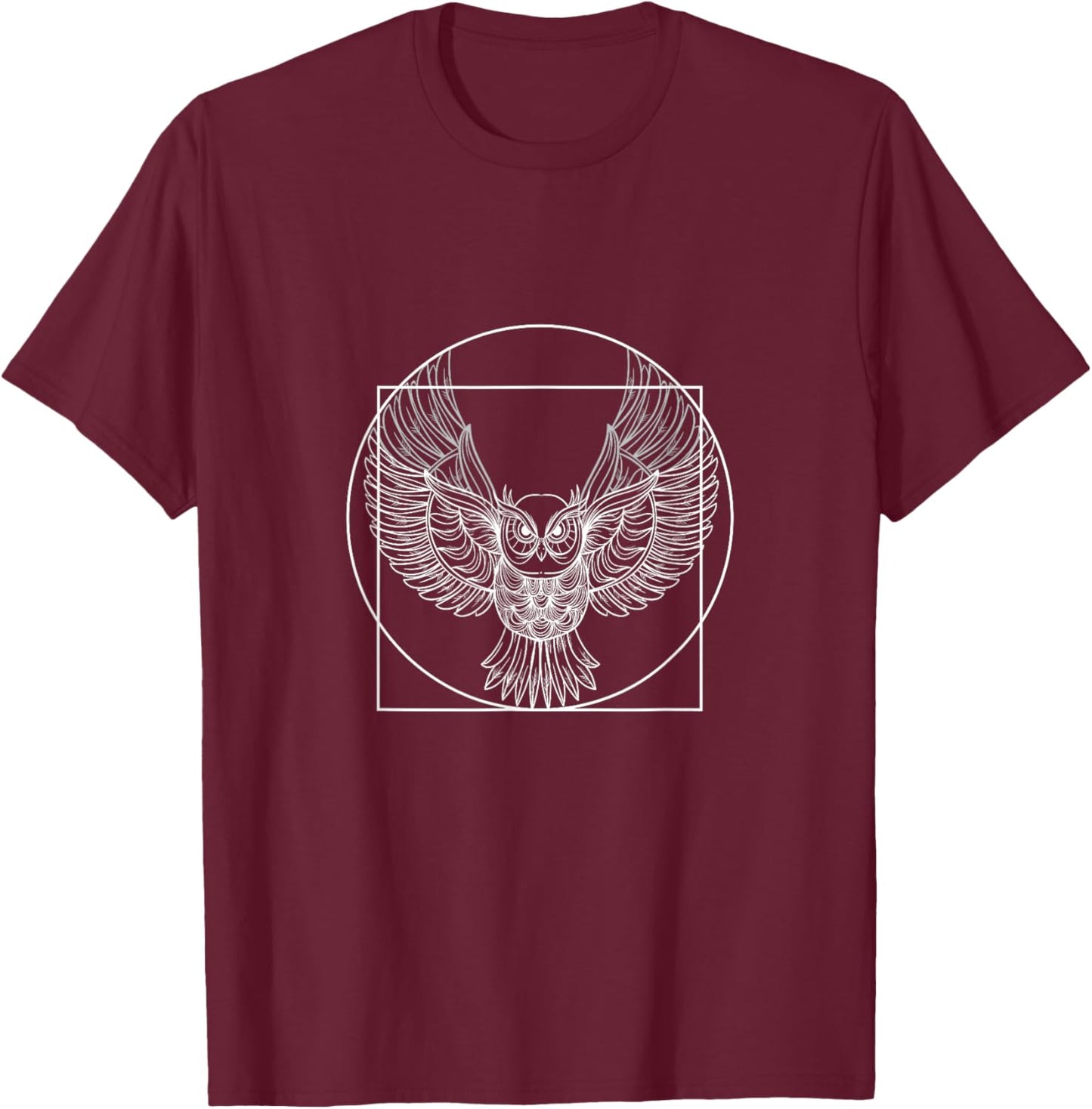 Owl Drawings Vitruvian man in a circle T-Shirt - T-Shirt | Maroon