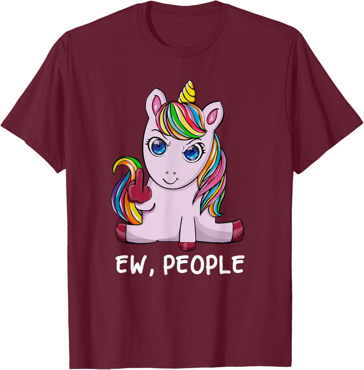 Funny Ew, People I Hate People Antisocial Unicorn T-Shirt - T-Shirt | Maroon