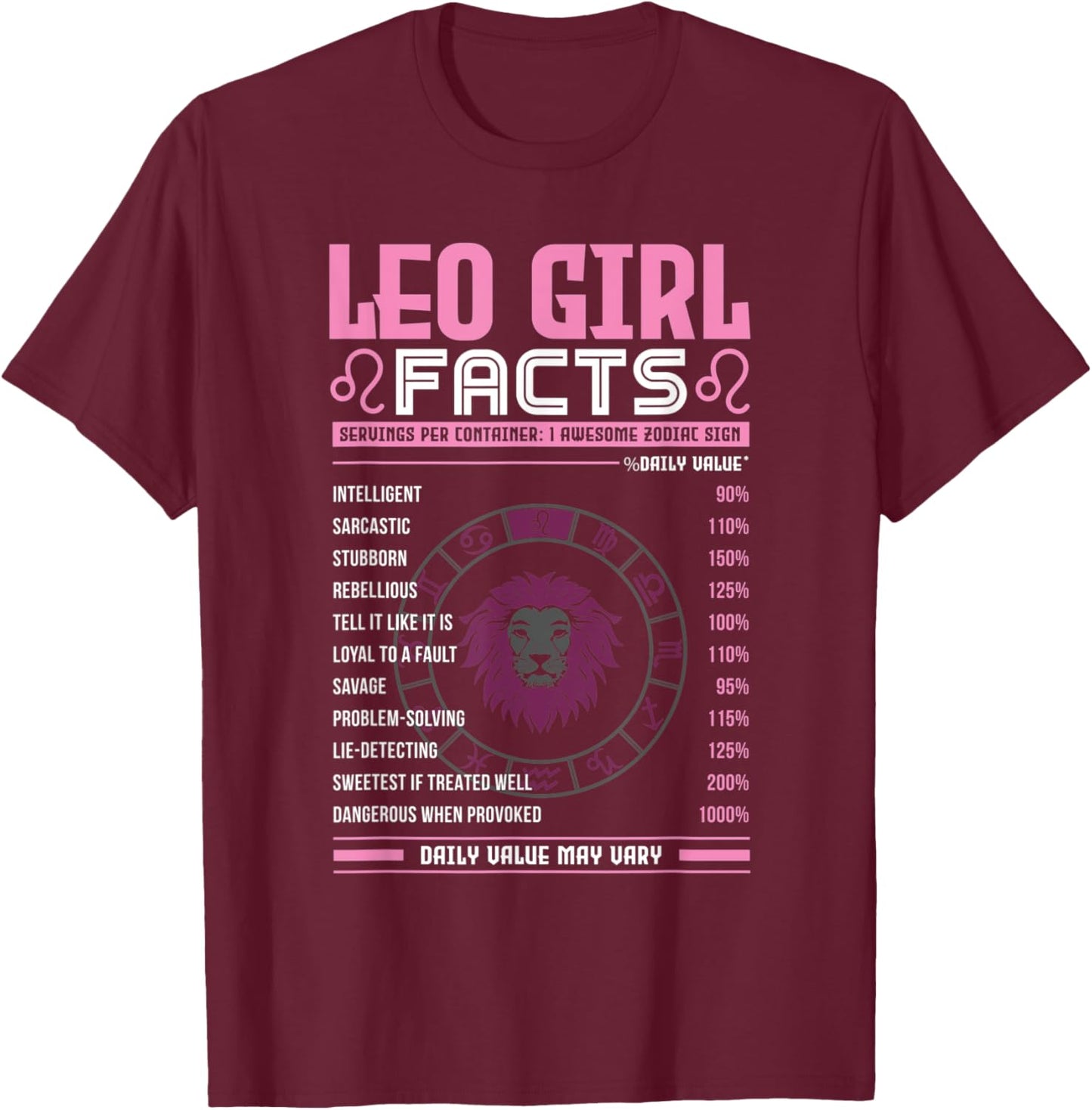 Leo Girl Zodiac Sign Facts Traits Horoscope Zodiac T-Shirt - T-Shirt | Maroon