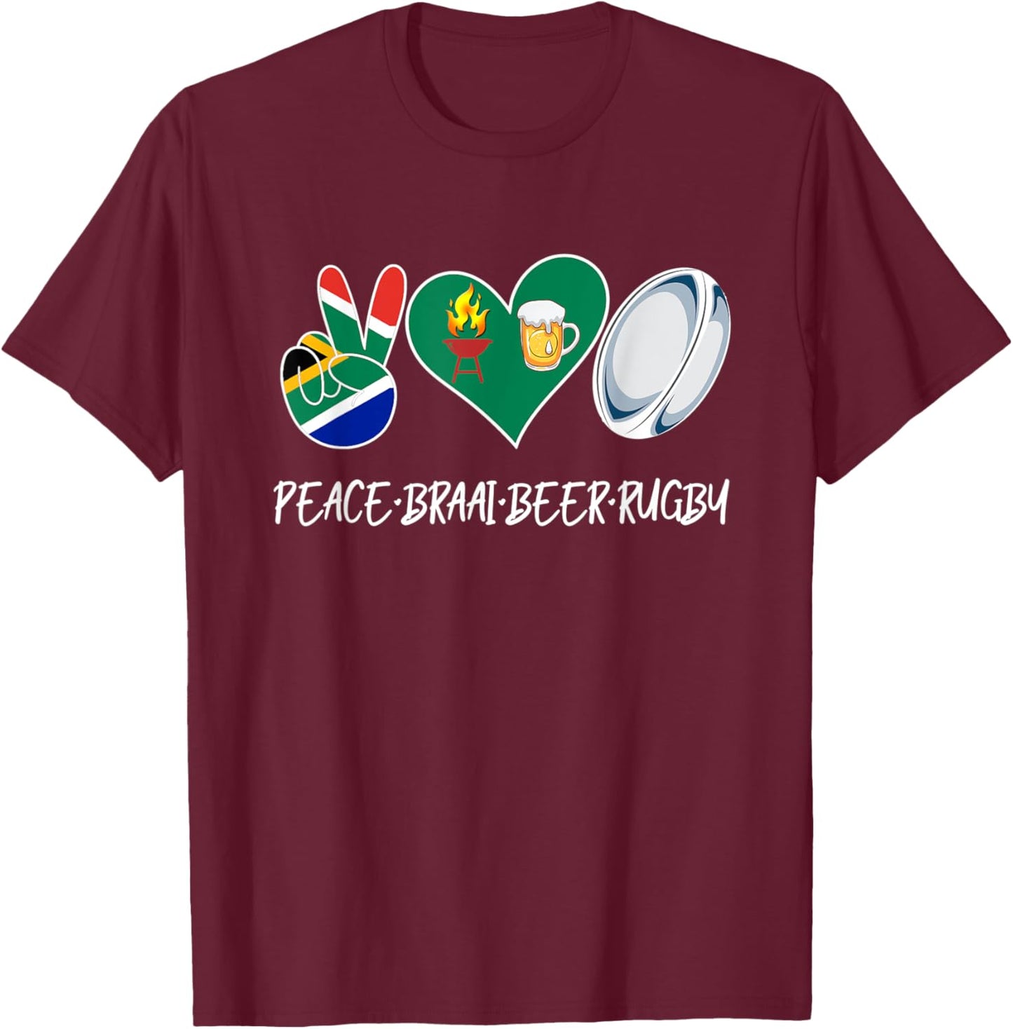 South Africans love peace Braai Beer Rugby Flag Patriotic Women Men T-Shirt - T-Shirt | Maroon