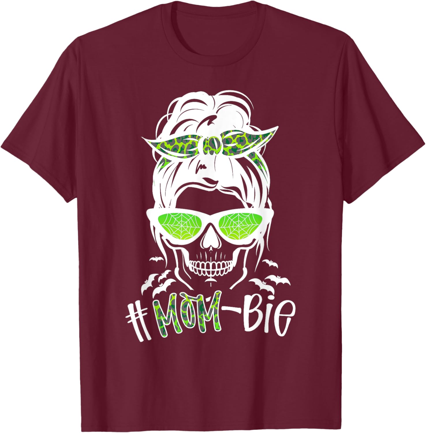 Messy Bun Zombie Mom Funny Halloween Costume Skull T-Shirt - T-Shirt | Maroon