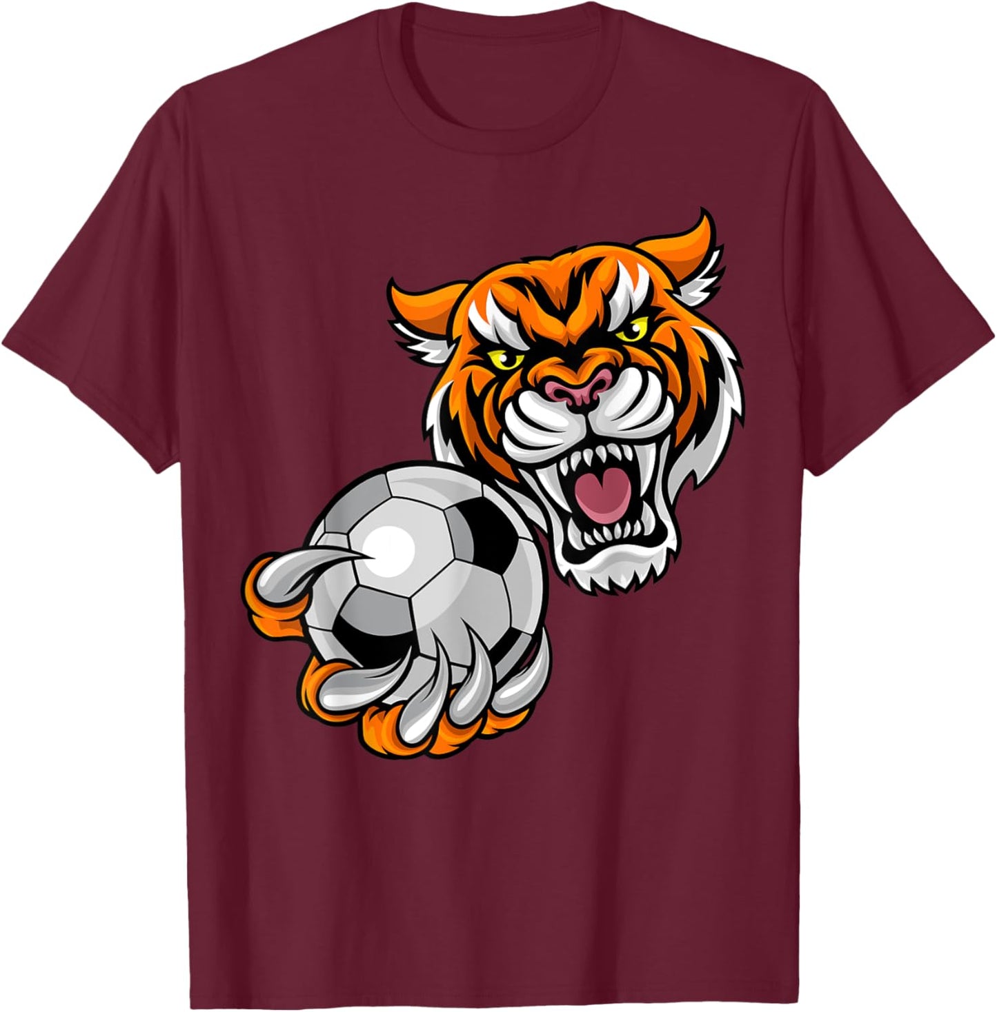 Tiger Sports Team Mascot Holding Soccer Football Ball T-Shirt - T-Shirt | Maroon
