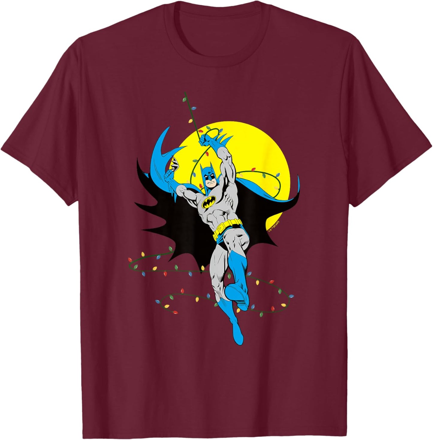DC Comics Batman Christmas Lights Action Swing T-Shirt - T-Shirt | Maroon