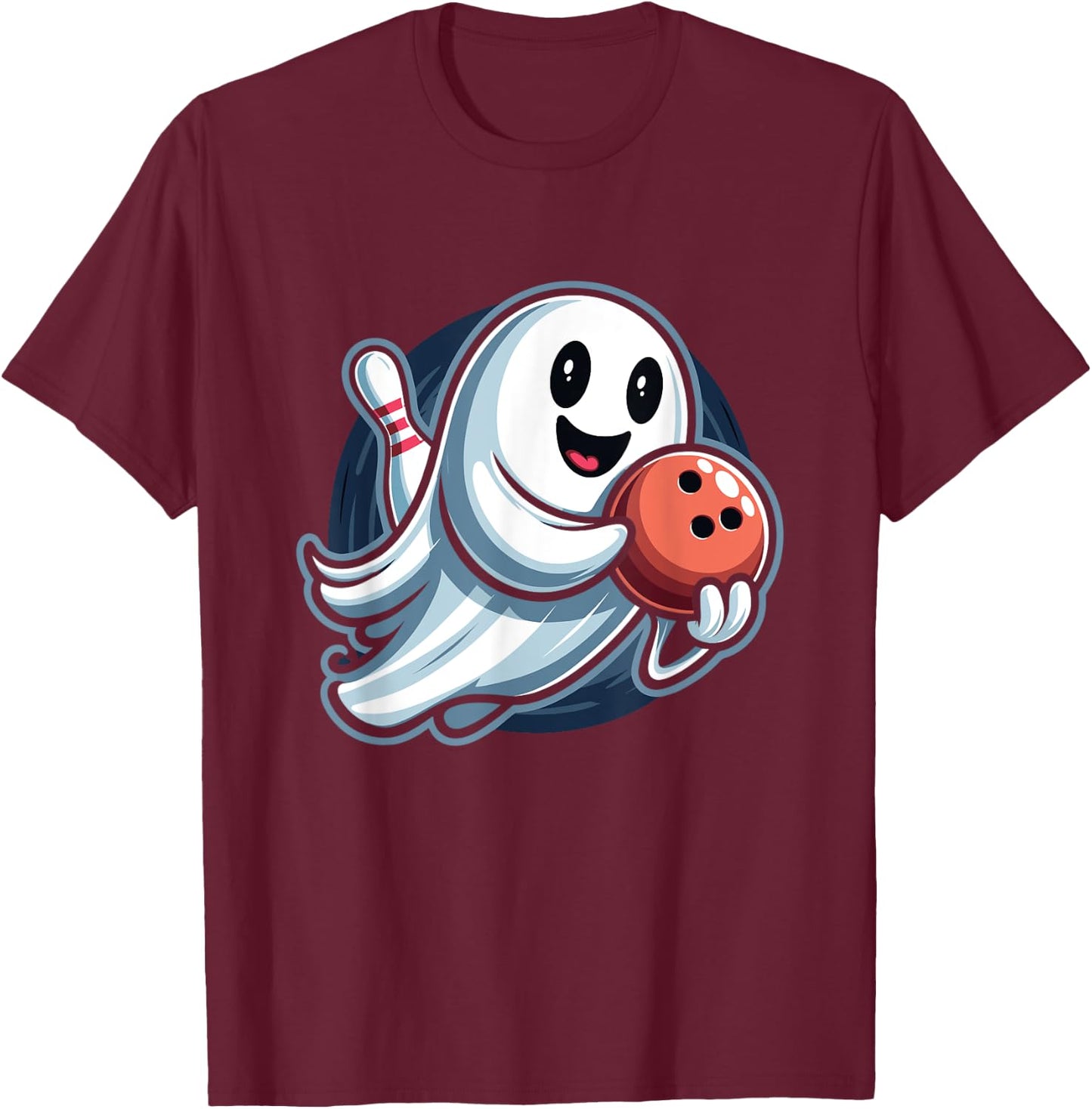 Funny Ghost Bowling Crew T-Shirt - T-Shirt | Maroon