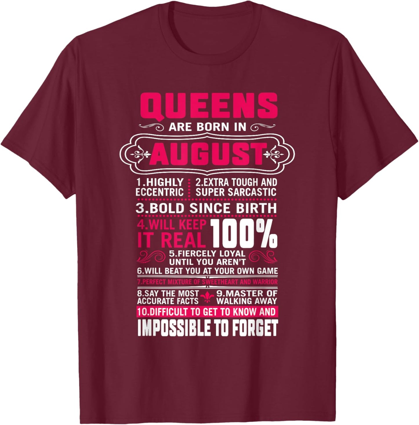 Queens Are Born In August Women Leo Virgo Birthday T-Shirt - T-Shirt | Maroon