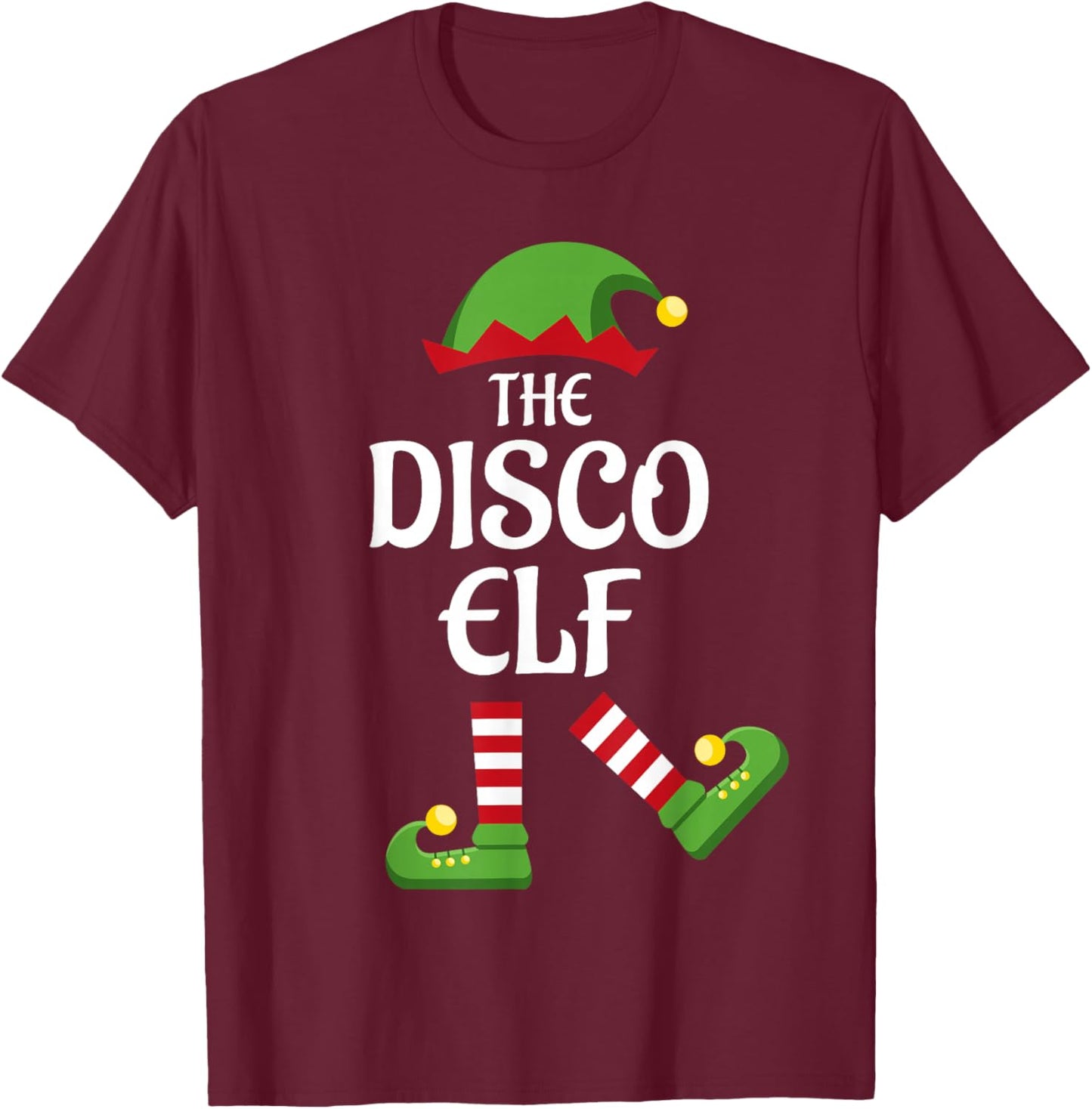 Disco Elf Family Matching Group Christmas T-Shirt - T-Shirt | Maroon