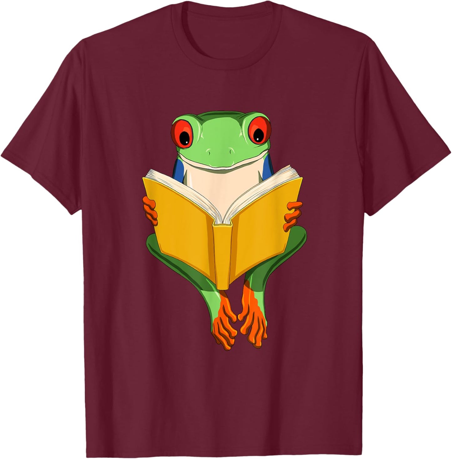 Funny Red Eyed Tree Frog Read Book T-Shirt - T-Shirt | Maroon