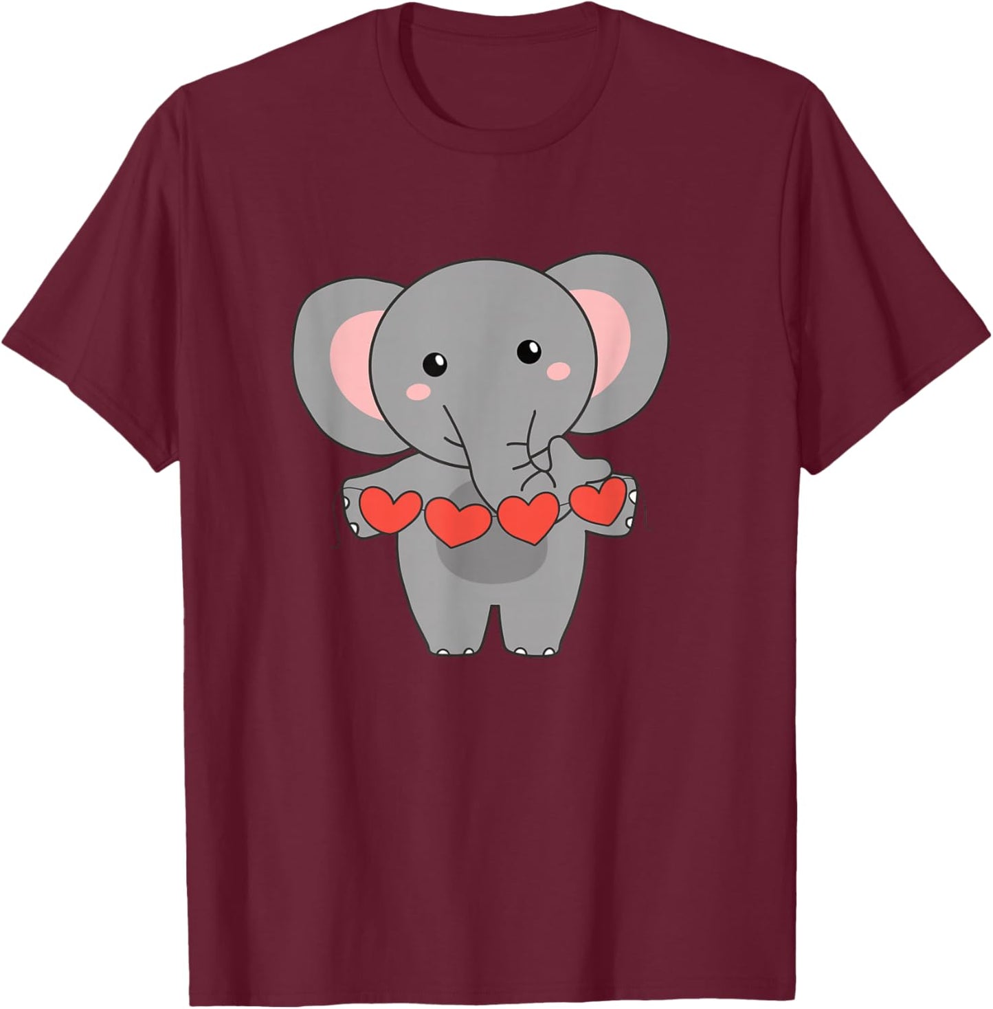 Elephant For Valentine Cute Animals With Heart T-Shirt - T-Shirt | Maroon
