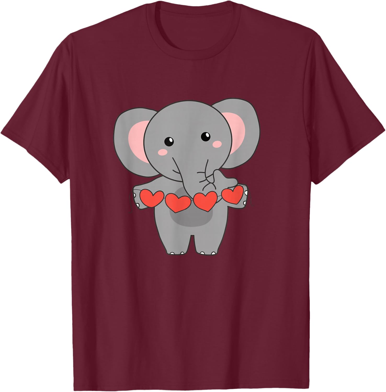 Elephant For Valentine Cute Animals With Heart T-Shirt - T-Shirt | Maroon