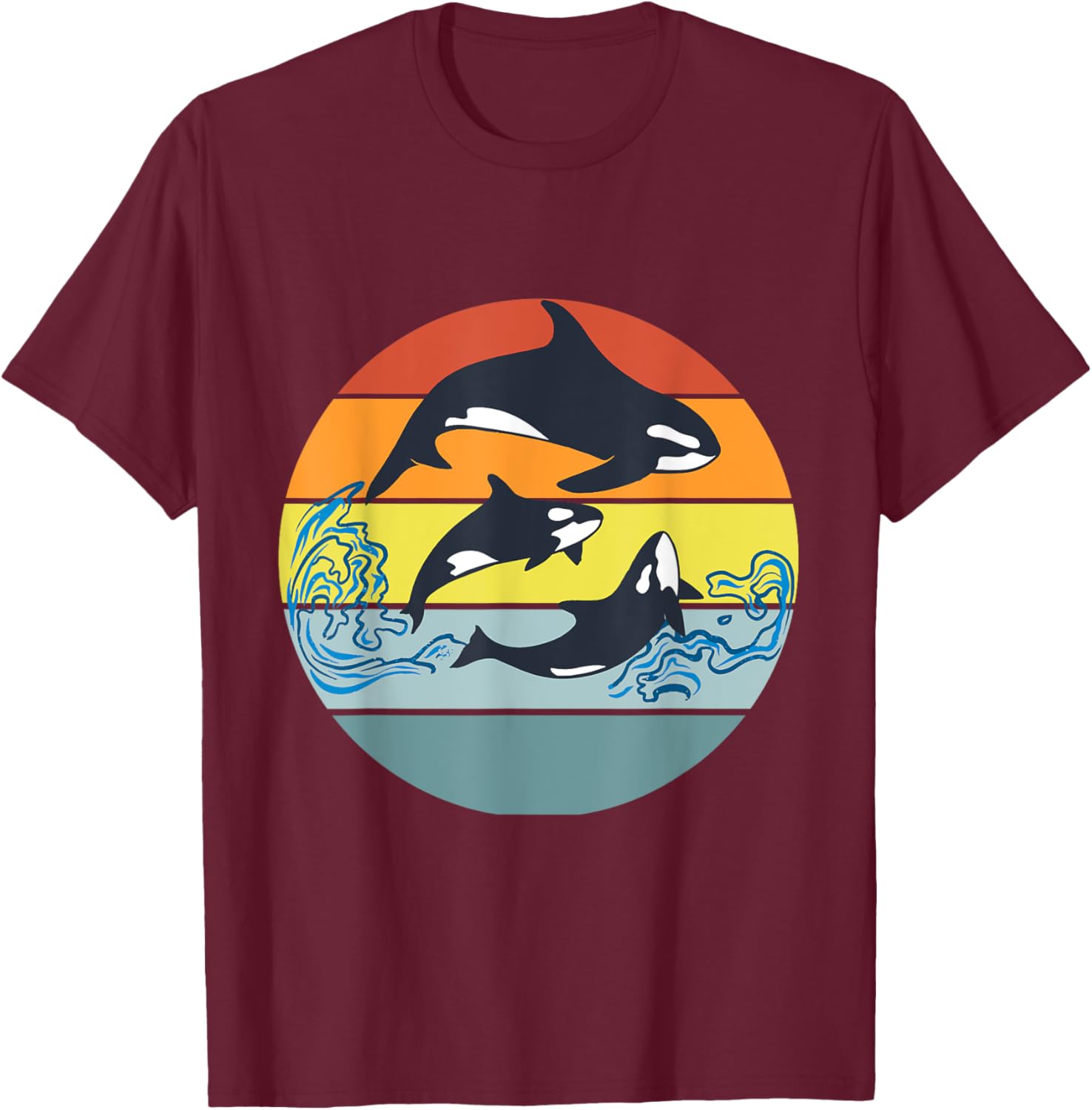 Orca Killer Whale, Vintage Retro Whale Family T-Shirt - T-Shirt | Maroon