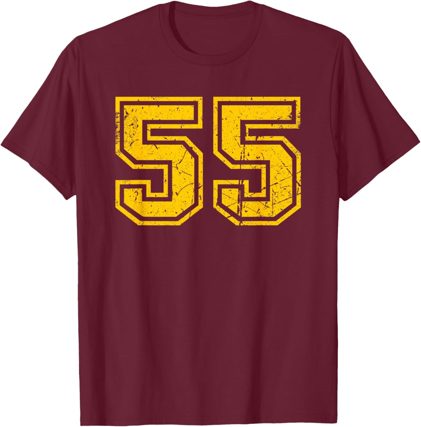 Vintage Number #55 Sports Team Yellow Number T-Shirt - T-Shirt | Maroon