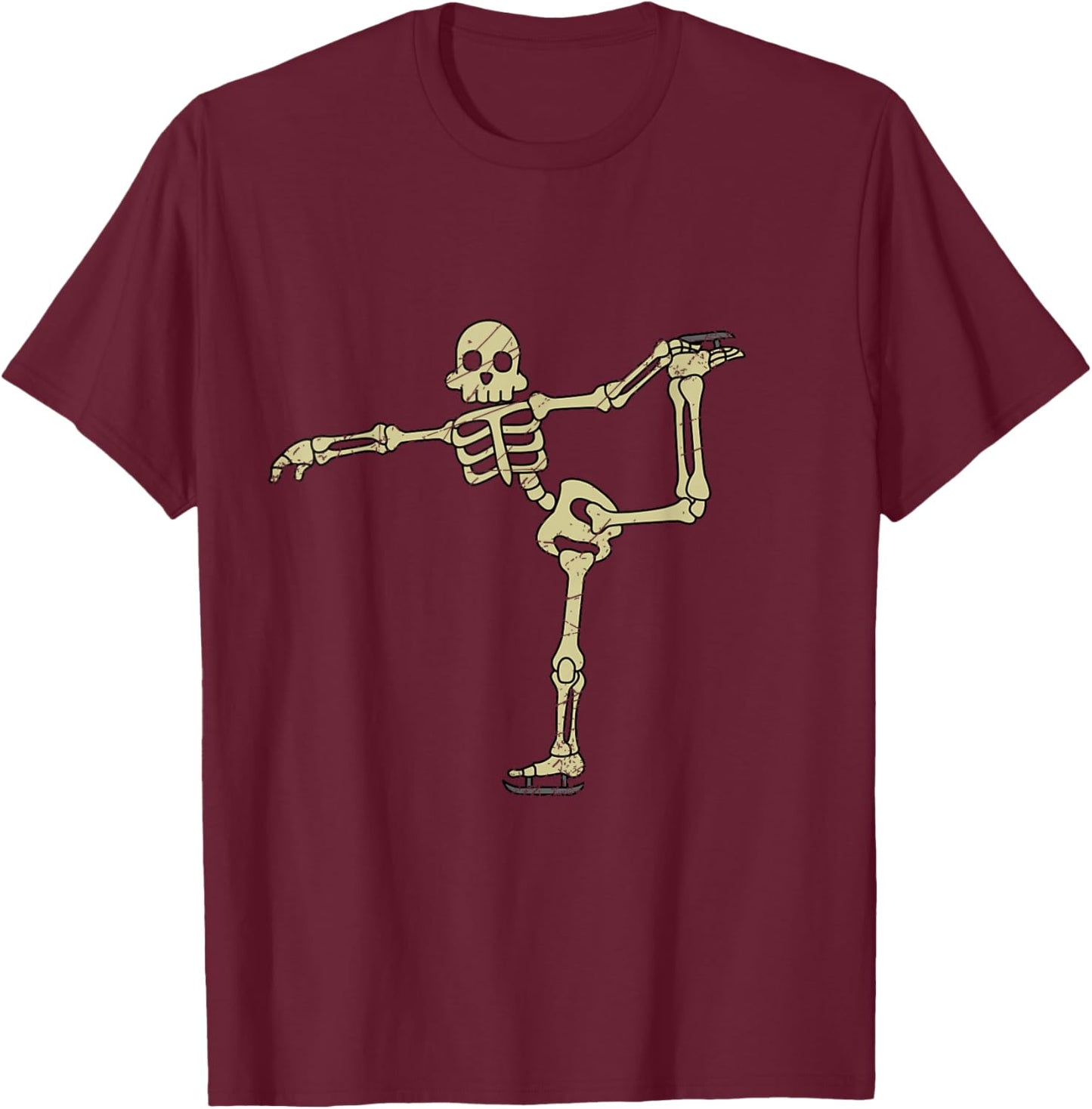 Funny Skeleton Ice Skates Skeleton Halloween Costume T-Shirt - T-Shirt | Maroon