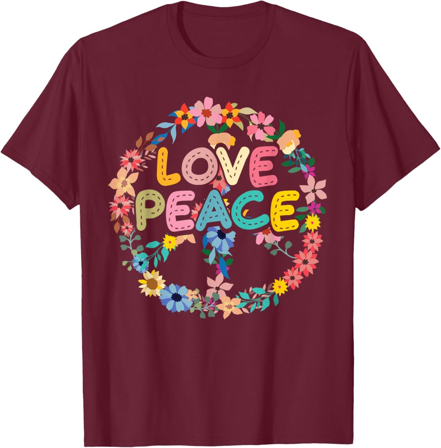 Peace hand tie dye sign of freedom hippie flower child T-Shirt - T-Shirt | Maroon