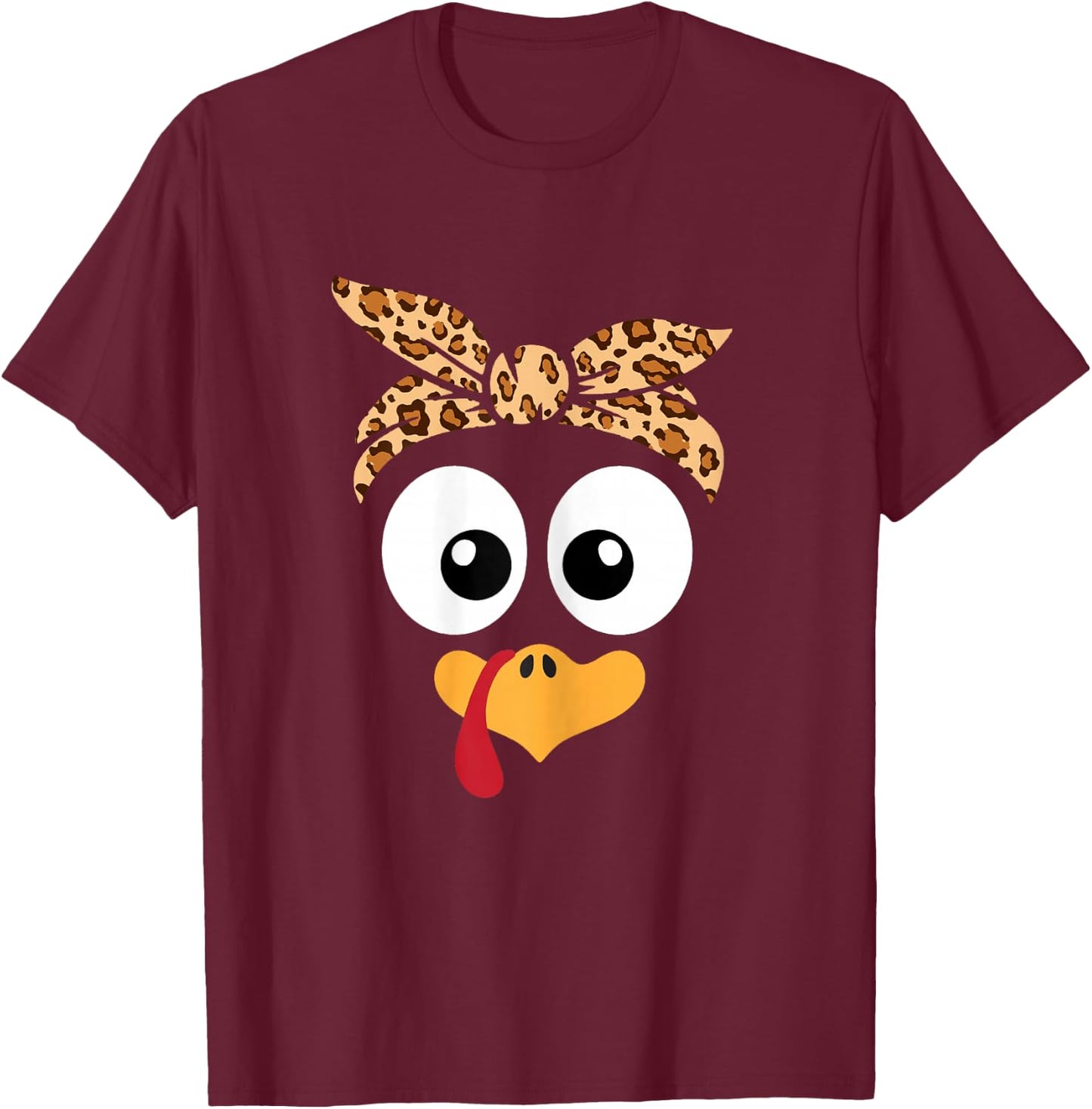 Turkey Face Leopard Headband Thanksgiving Pilgrim T-Shirt - T-Shirt | Maroon