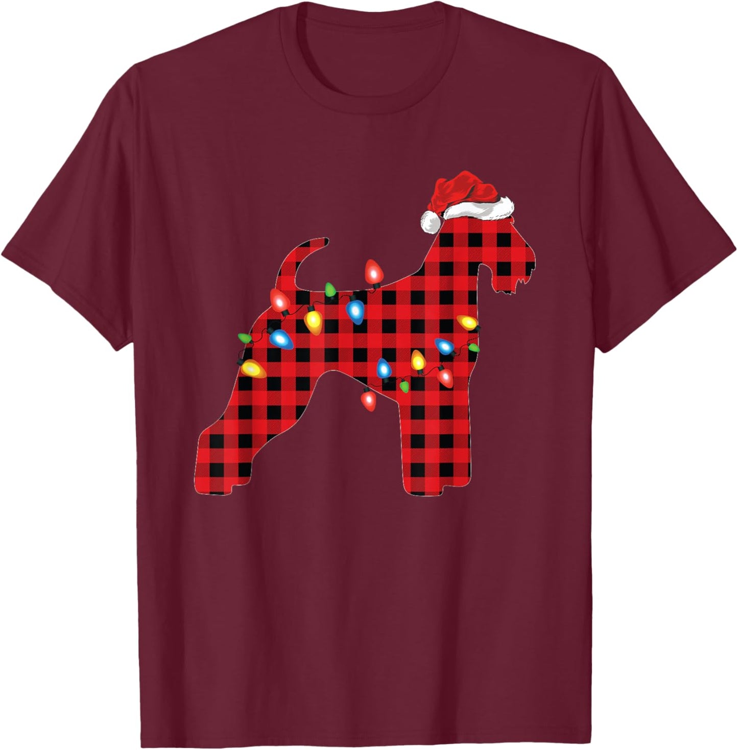 Red Buffalo Plaid Santa Airedale Terrier Christmas Pajama T-Shirt - T-Shirt | Maroon