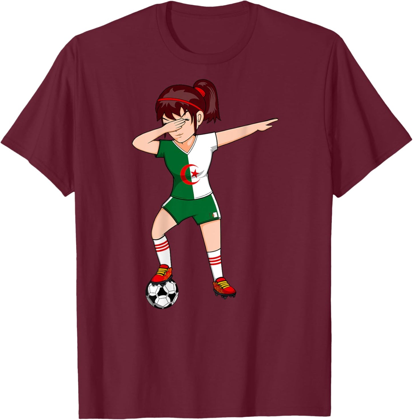 Dabbing Soccer Girl Algeria Jersey Algerian Football Fans T-Shirt - T-Shirt | Maroon