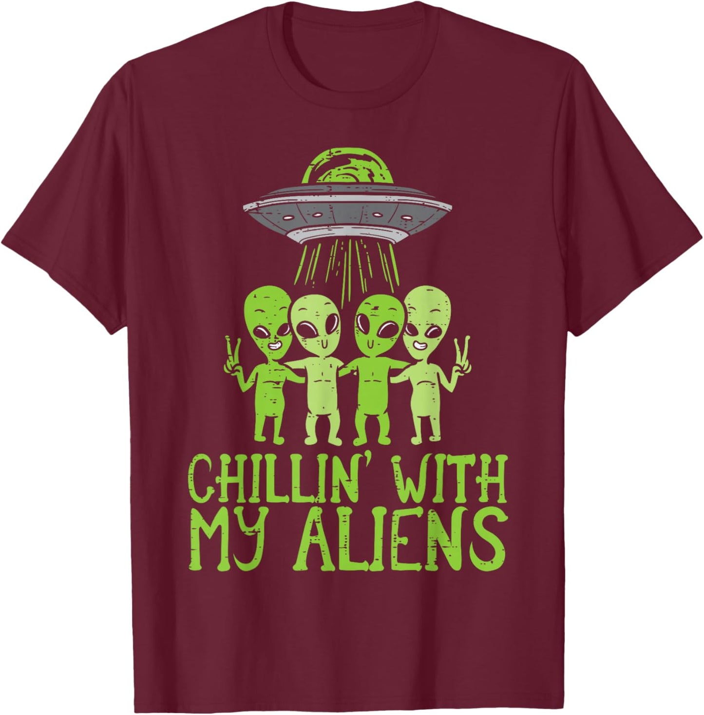 Chillin With My Aliens Group Toddler Boys Halloween Kids T-Shirt - T-Shirt | Maroon