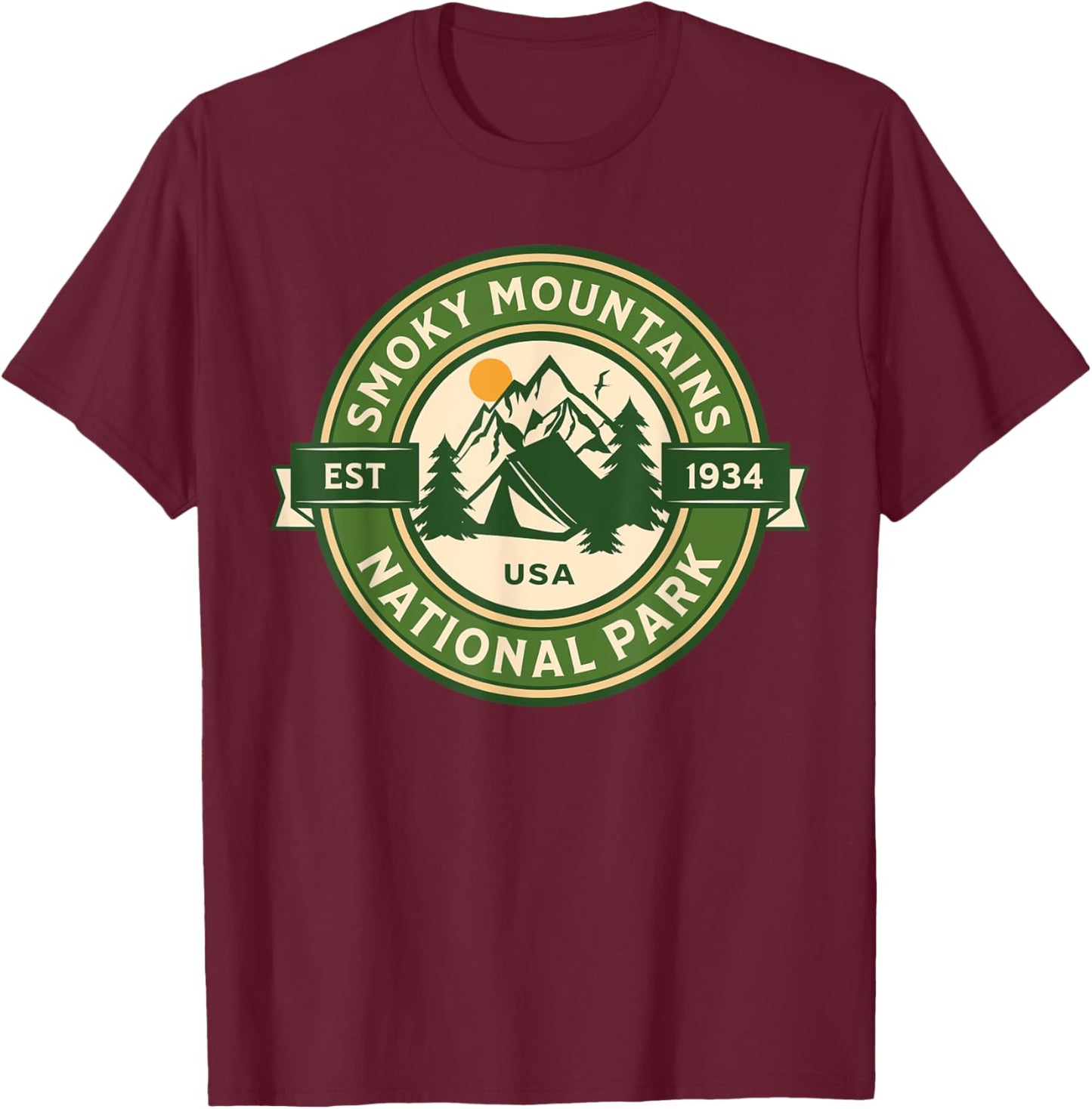 Great Smoky Mountains National Park Tennessee Hike Outdoors T-Shirt - T-Shirt | Maroon