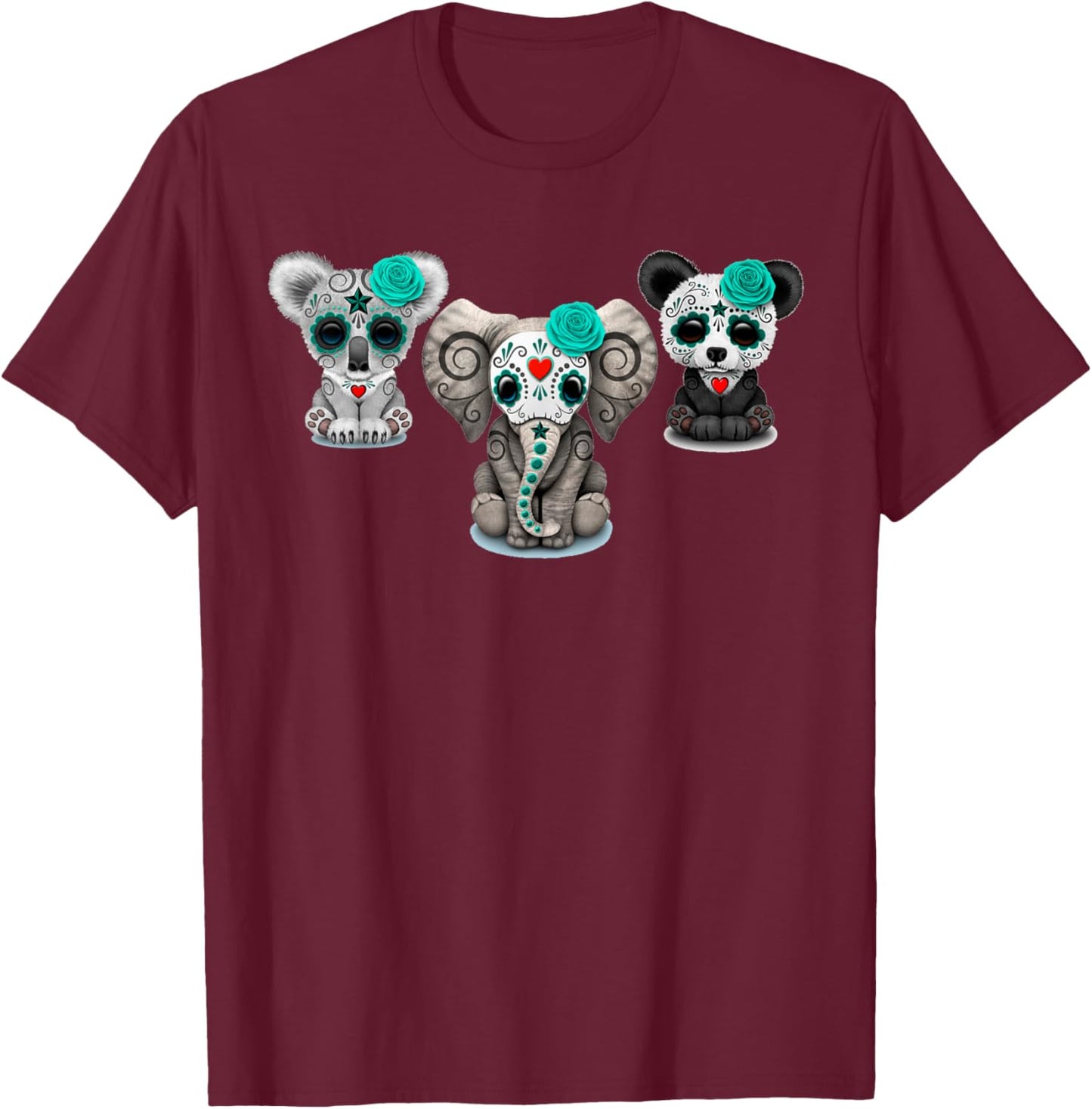 Cute Sugar Skull Animals Halloween T-Shirt - T-Shirt | Maroon