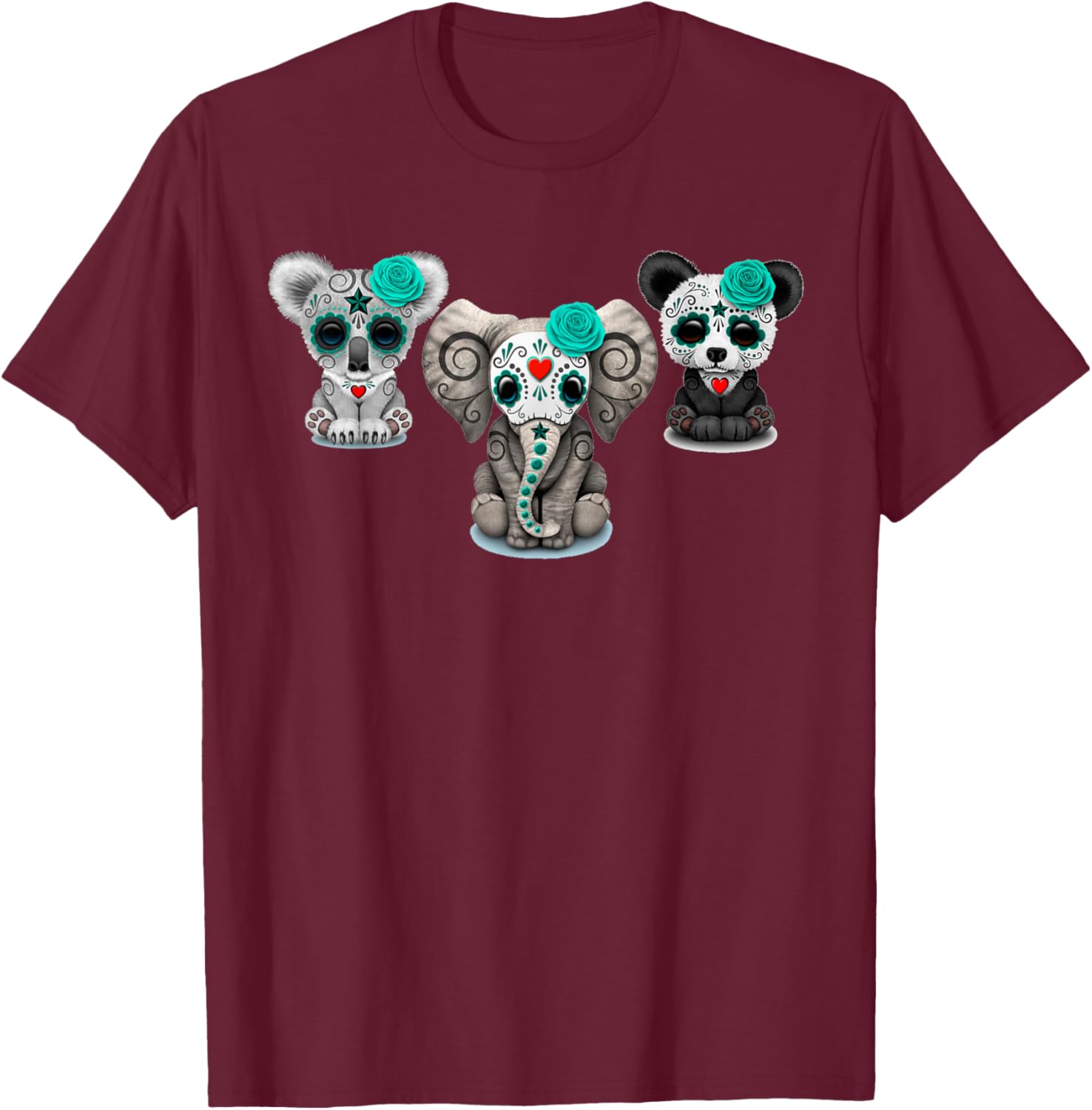 Cute Sugar Skull Animals Halloween T-Shirt - T-Shirt | Maroon
