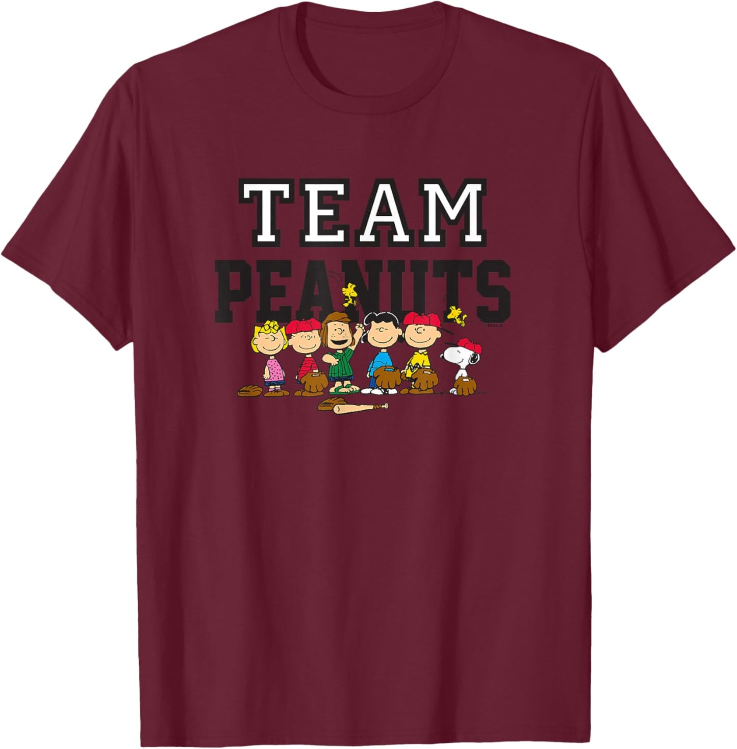 Peanuts - Baseball Team Group T-Shirt - T-Shirt | Maroon