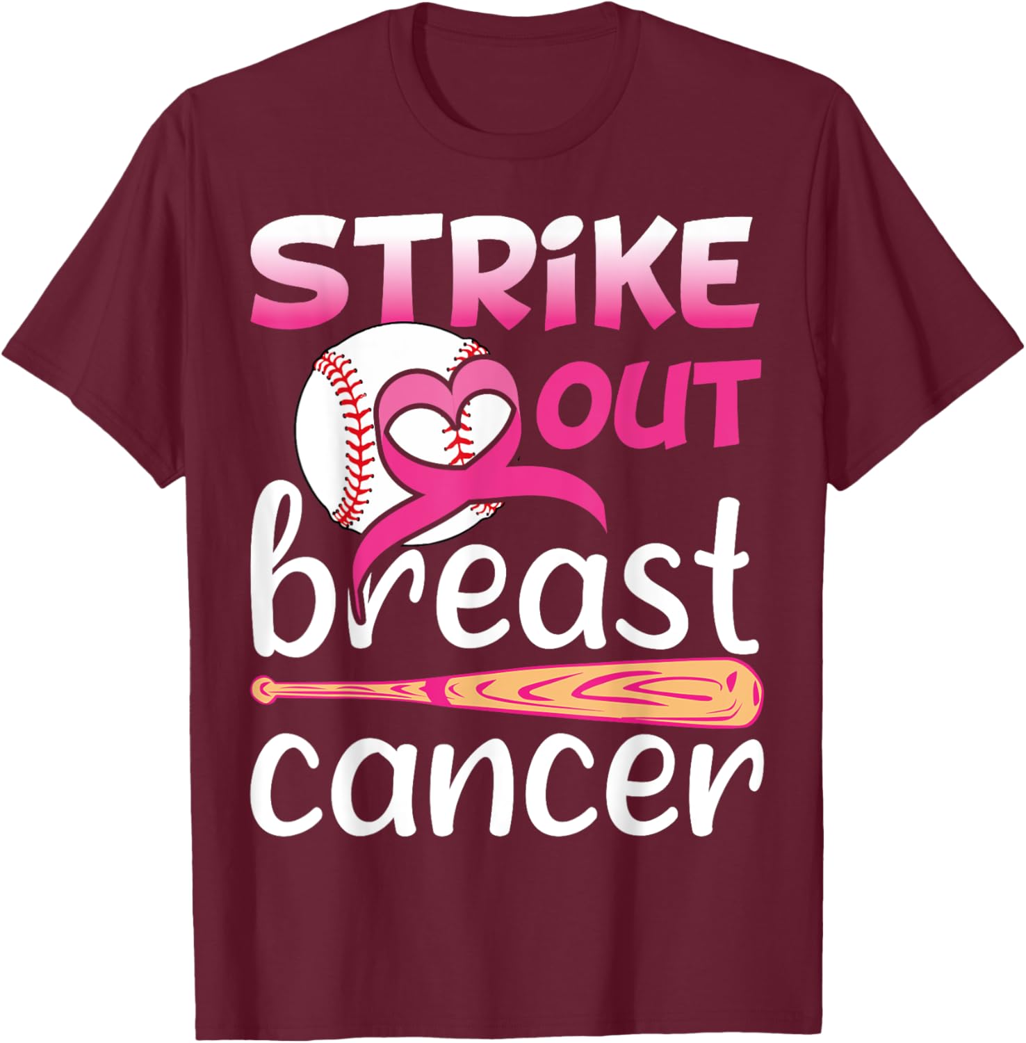 Strike Out Breast Cancer Awareness Baseball Softball Fighter T-Shirt - T-Shirt | Maroon