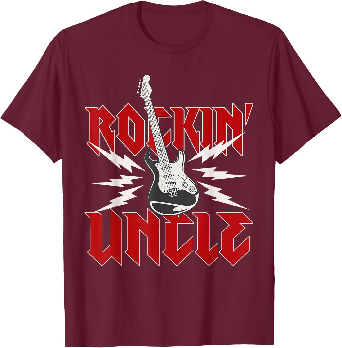 Uncle Rockin One Birthday Family Matching Rock Guitar T-Shirt - T-Shirt | Maroon