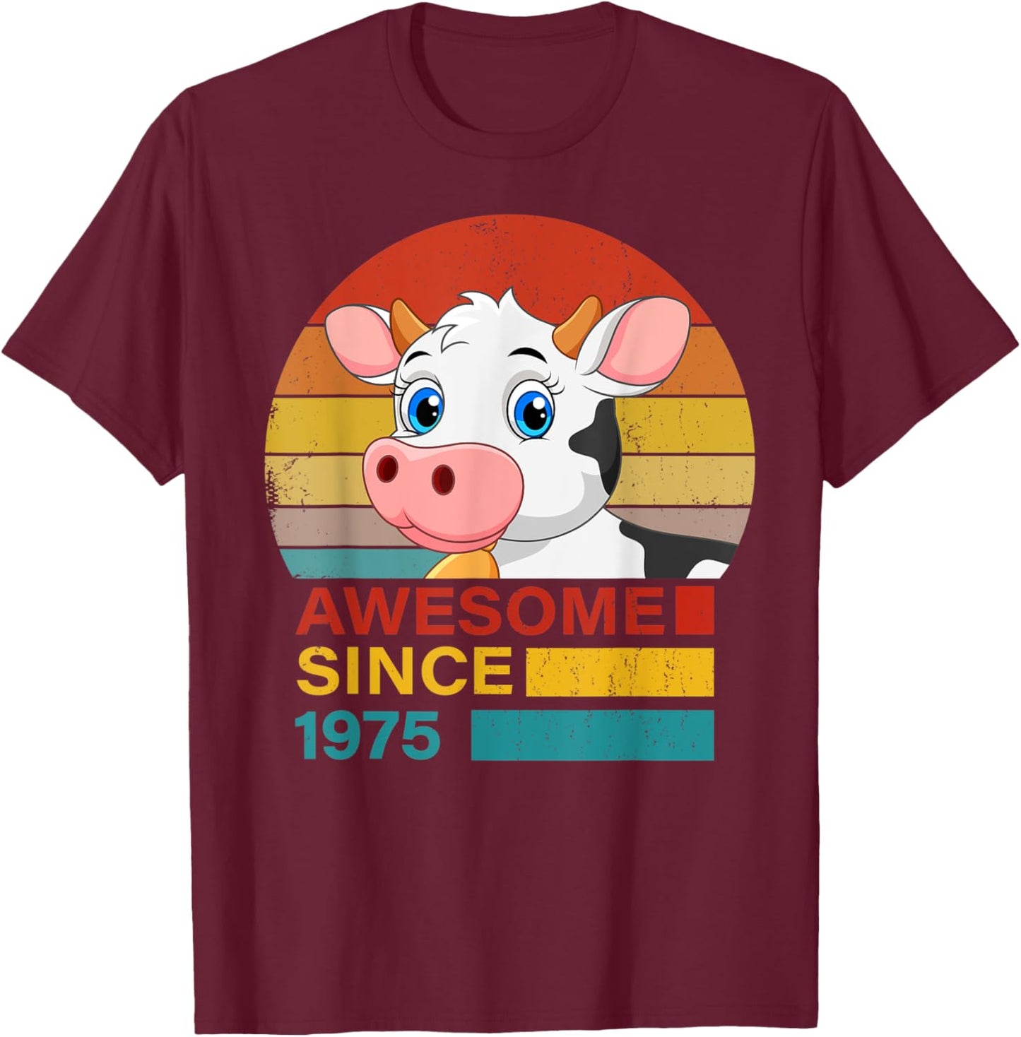 Cow 1975 Birthday Funny Vintage Cow Retro Sunset Farming T-Shirt - T-Shirt | Maroon