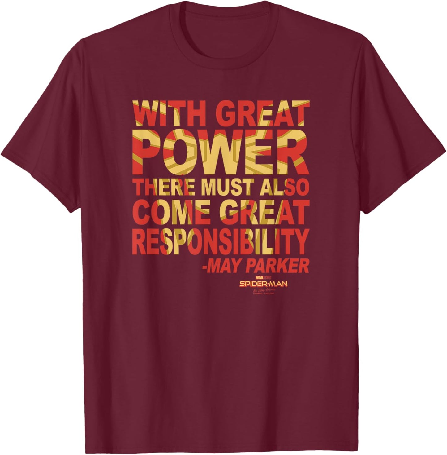 Marvel Spider-Man No Way Home Great Responsibility Quote T-Shirt - T-Shirt | Maroon