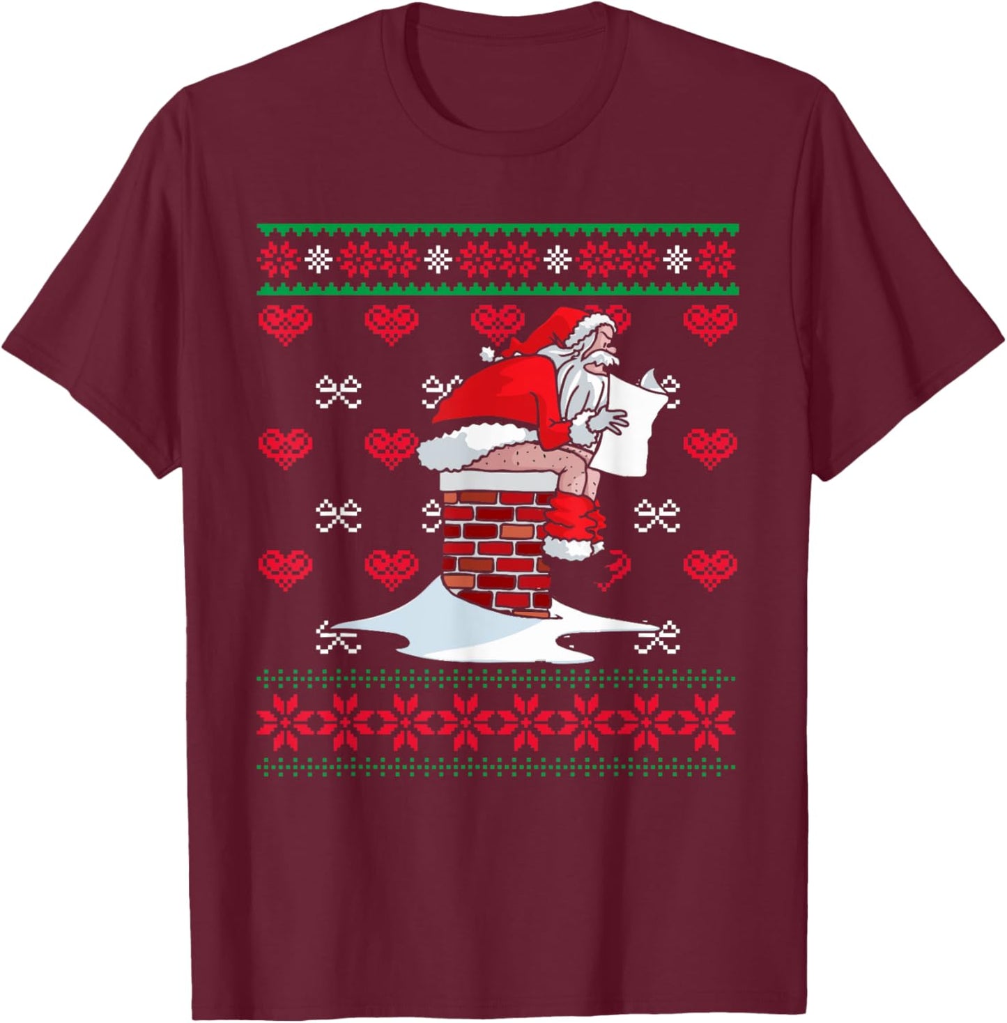 Santa Pooping Down Chimney Ugly Xmas Sweater Christmas T-Shirt - T-Shirt | Maroon