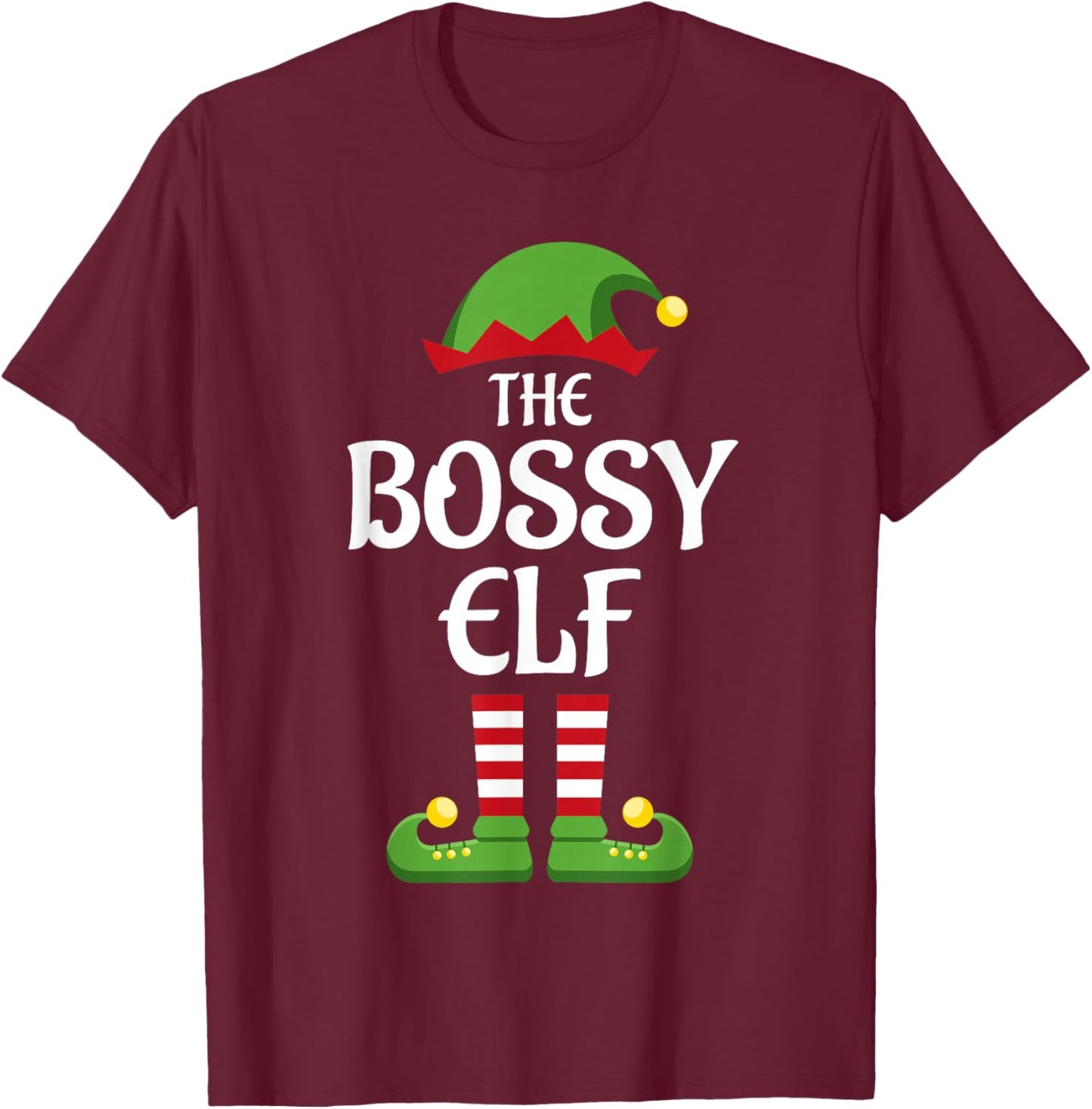 Bossy Elf Family Matching Group Christmas T-Shirt - T-Shirt | Maroon