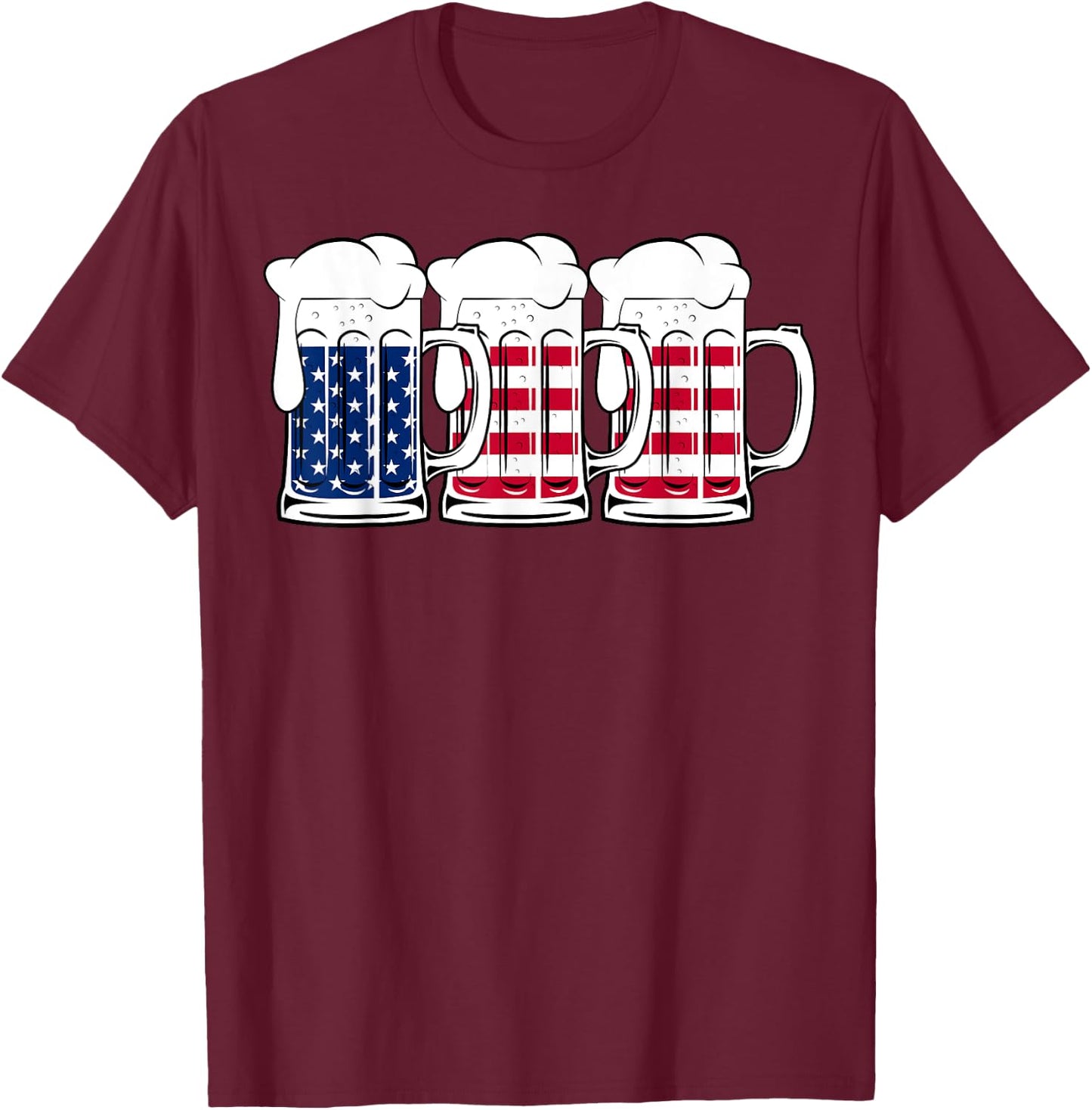 Beer USA Flag Merica Drinking American Men Women 4th of July T-Shirt - T-Shirt | Maroon