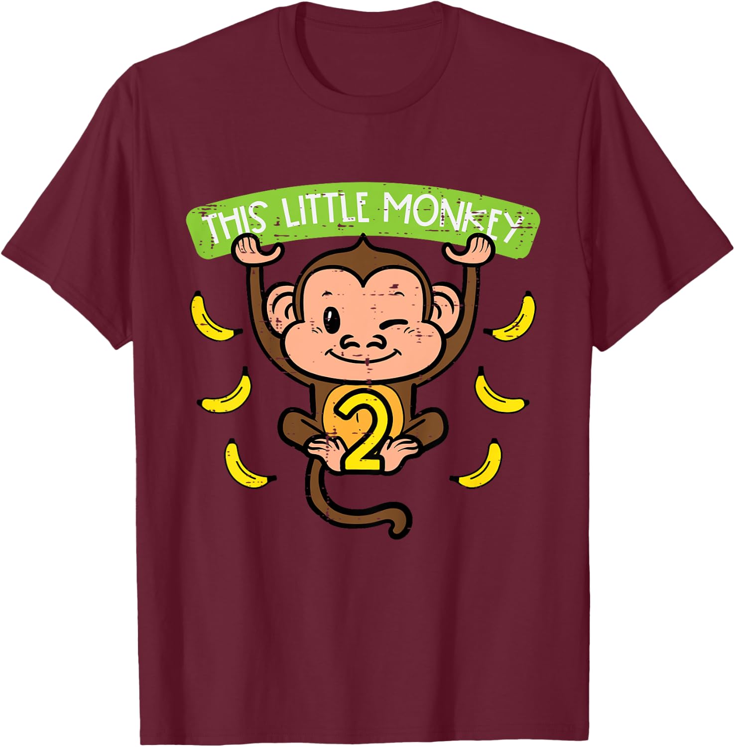 2nd Birthday This Little Monkey 2 Years Old Boys Girls Kids T-Shirt - T-Shirt | Maroon