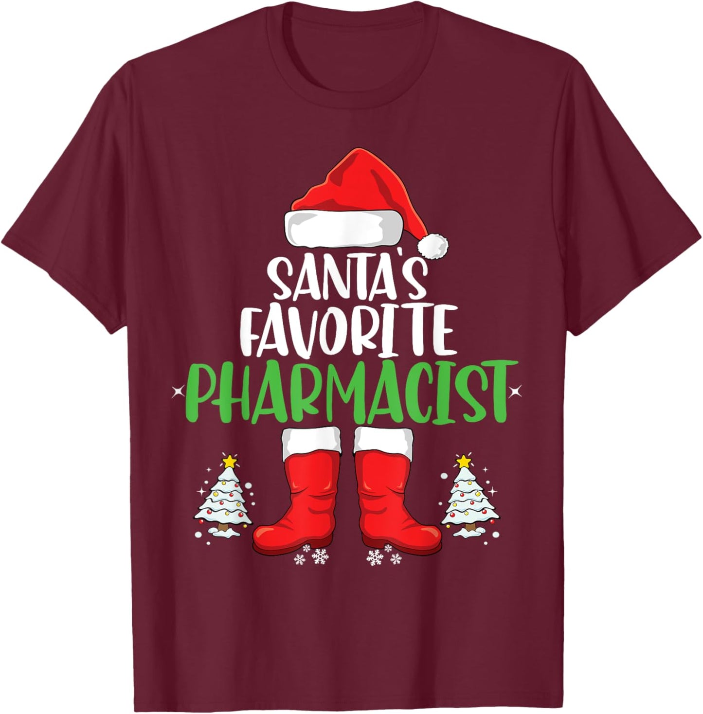 Santa's Favorite Pharmacist Family Matching Christmas Party T-Shirt - T-Shirt | Maroon