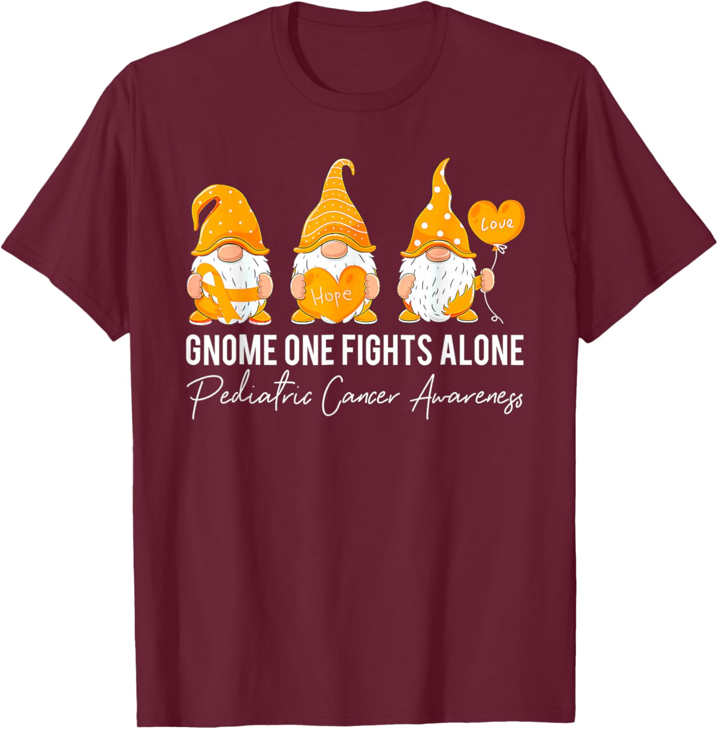Gnome Fights Pediatric Cancer Awareness Yellow Ribbon T-Shirt - T-Shirt | Maroon