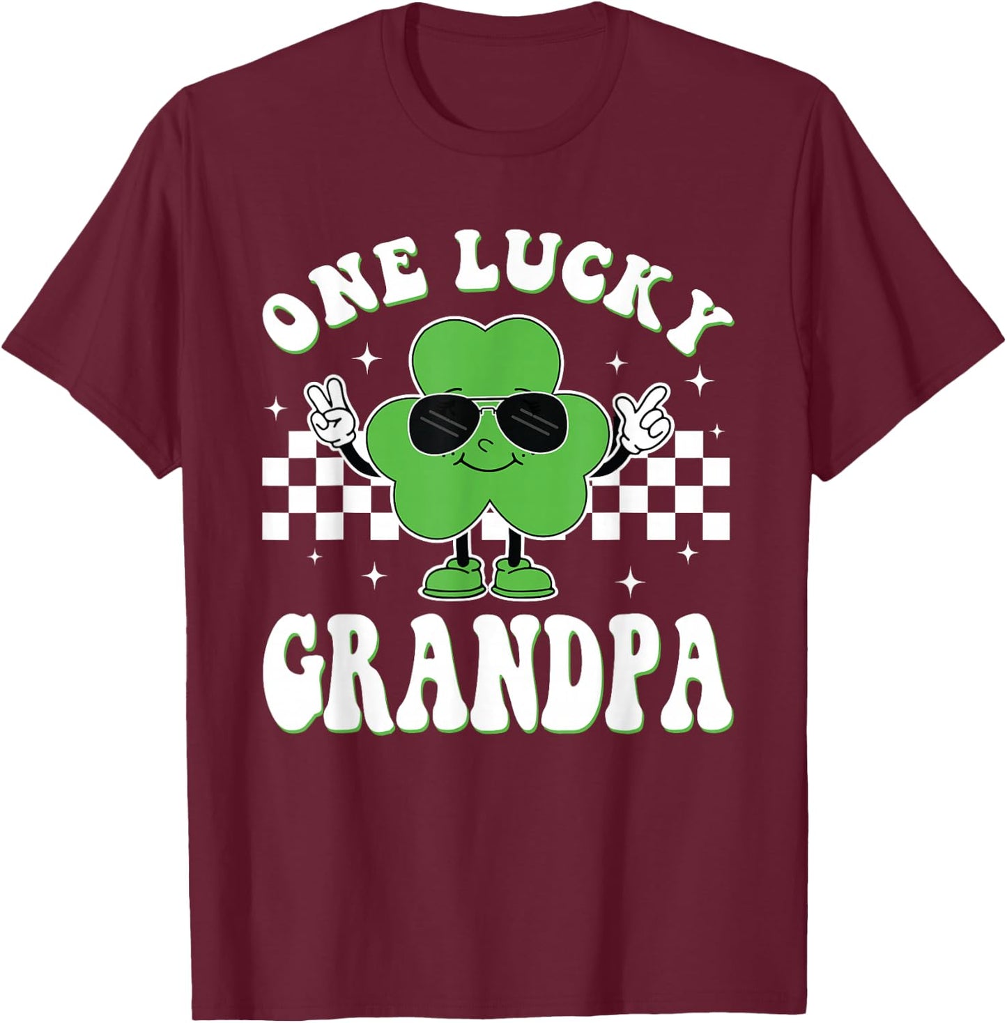 One Lucky Grandpa St Patrick's Day Irish Grandpa Shamrock T-Shirt - T-Shirt | Maroon