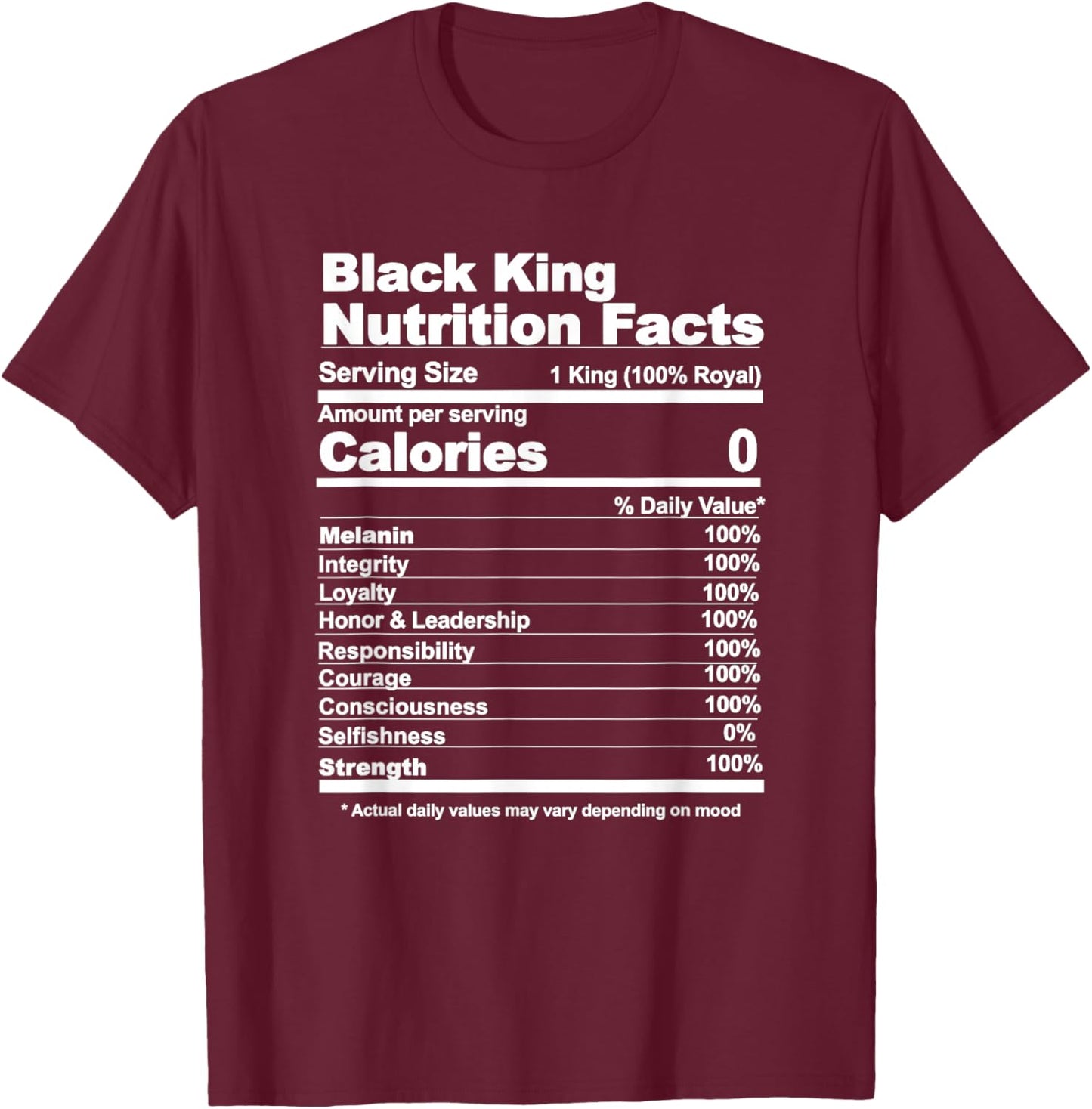 Black King Nutritional Facts T-Shirt - T-Shirt | Maroon